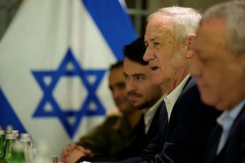 Former Israeli Defense Minister Benny Gantz meets with U.S. Secretary of State Antony Blinken in Tel Aviv, Israel, Feb. 8.