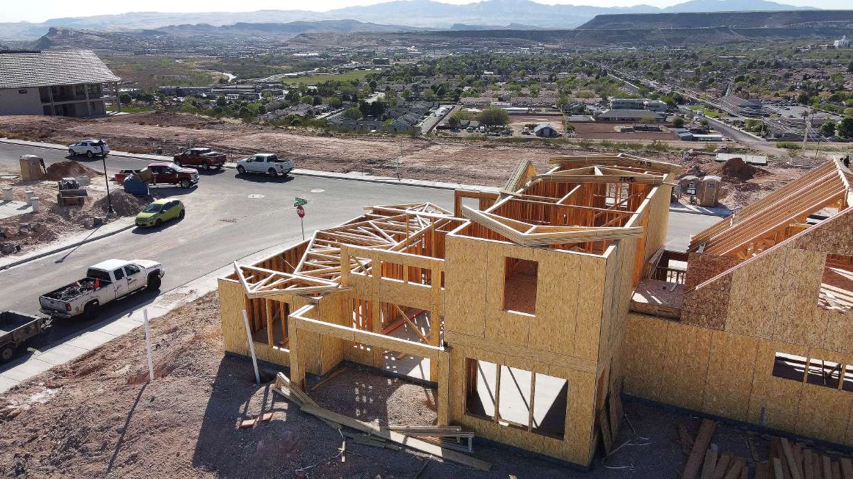 Homes under construction in St. George are pictured on April 8, 2021. New construction is key to saving water, including the Colorado River.