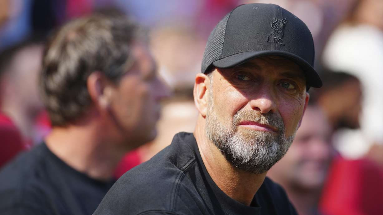 Liverpool's manager Jurgen Klopp follows the game during the English Premier League soccer match between Liverpool and Wolverhampton Wanderers at Anfield Stadium in Liverpool, England, Sunday, May 19, 2024.