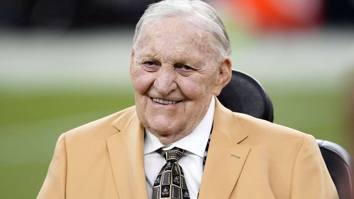 FILE - NFL Hall of Famer Jim Otto smiles prior to an NFL football game between the Las Vegas Raiders and the Pittsburgh Steelers, Sept. 24, 2023, in Las Vegas. Otto, the Hall of Fame center known as “Mr. Raider” for his durability through a litany of injuries, has died, the team confirmed Sunday night, May 19, 2024. He was 86.
