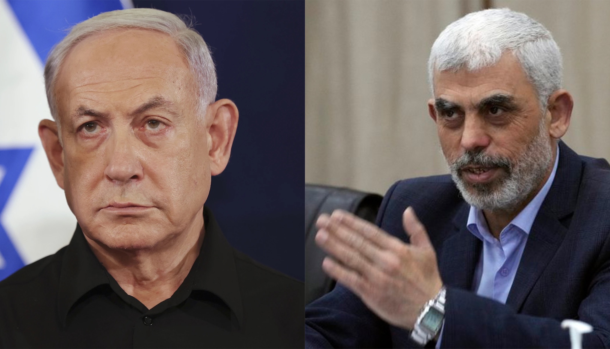 The chief prosecutor of the International Criminal Court says he is seeking arrest warrants for Israeli and Hamas leaders, including Israeli Prime Minister Benjamin Netanyahu, left, and Hamas leader Yehia Sinwar.