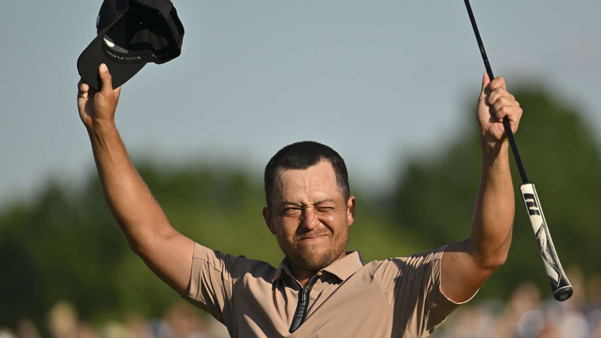 Xander Schauffele celebrates after winning the PGA Championship golf tournament at the Valhalla Golf Club, Sunday, May 19, 2024, in Louisville, Ky.