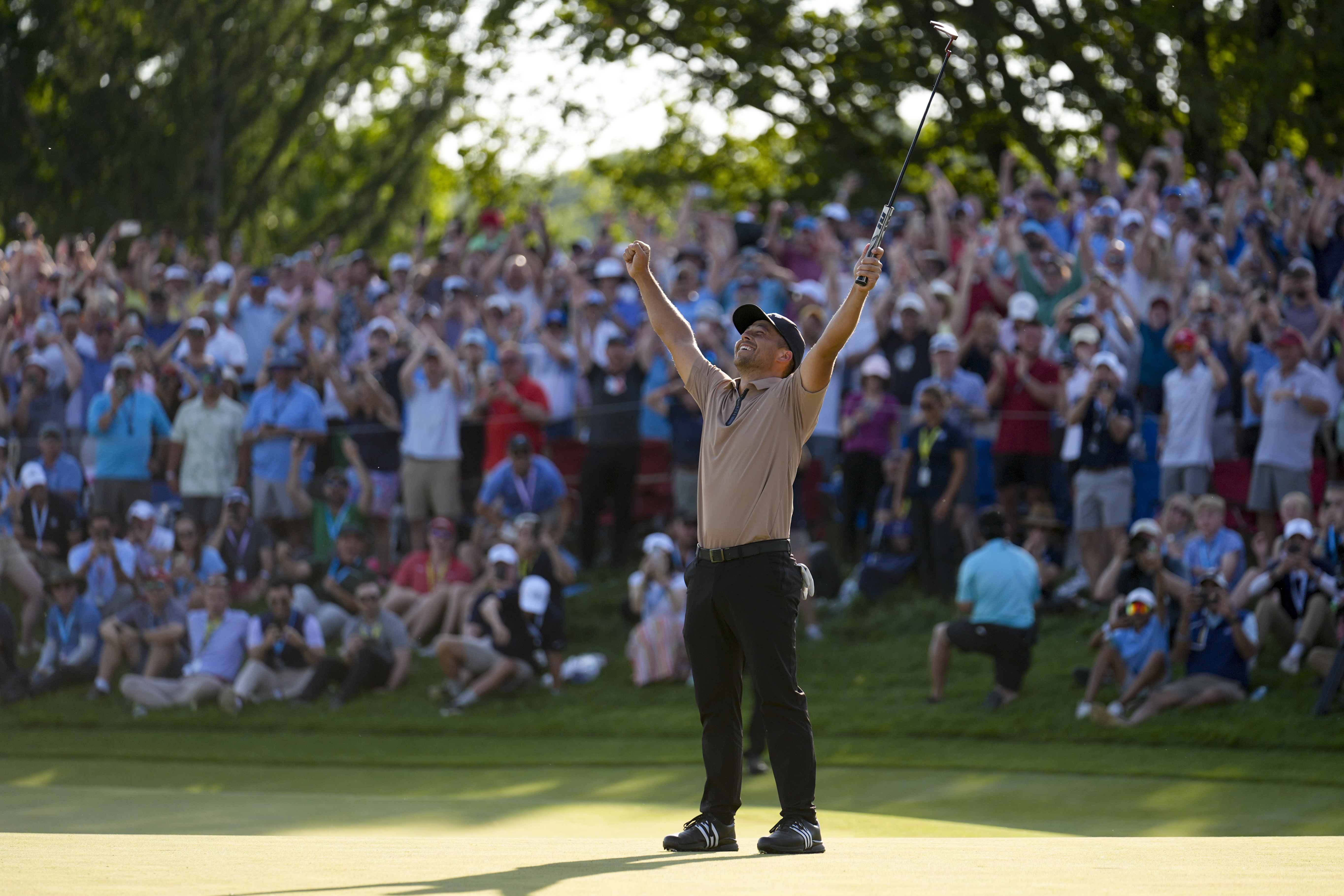 Xander Schauffele celebrates after winning the PGA Championship golf tournament at the Valhalla Golf Club, Sunday, May 19, 2024, in Louisville, Ky. 