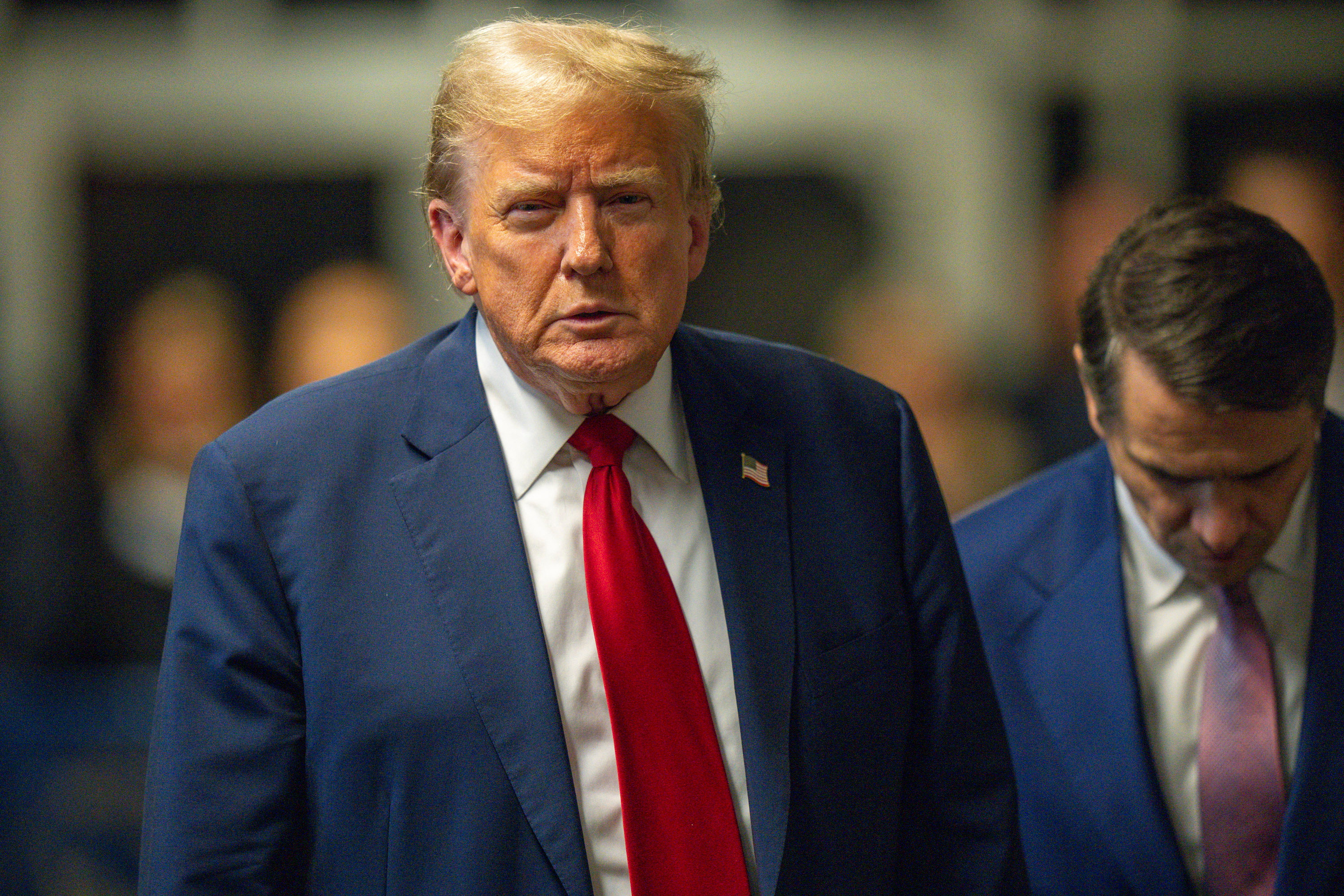 Presumptive Republican presidential candidate and former president Donald Trump appears at Manhattan Criminal Court, amid his trial, May 16, in New York City.