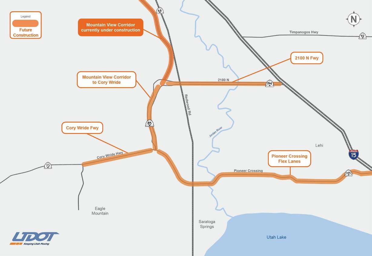 A map of the four Utah County projects that received funding from the Utah Transportation Commission.