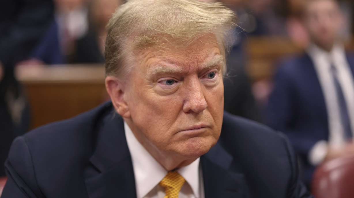 Former President Donald Trump sits in Manhattan Criminal Court on Tuesday in New York. His lawyers on Tuesday rested their case without calling him as a witness.