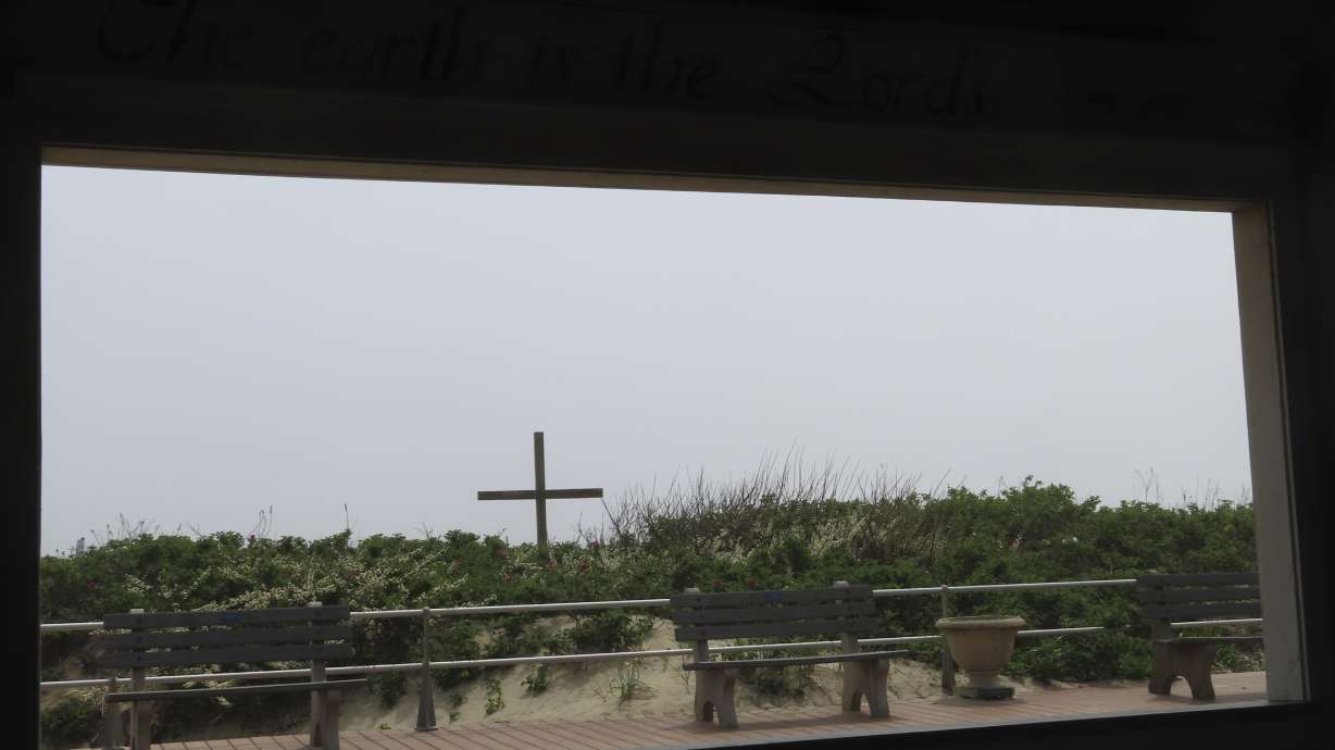 A cross on the beach in Ocean Grove, N.J. is visible on May 2 from inside a boardwalk pavilion in which a Christian religious group holds Sunday morning services during the summer.