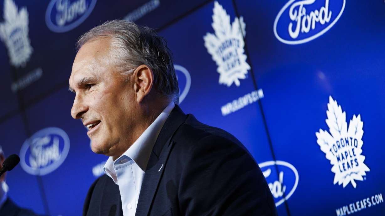 Toronto Maple Leafs NHL hockey team new head coach Craig Berube speaks during his introductory press conference in Toronto, Tuesday, May 21, 2024.
