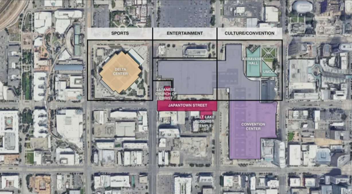 A map of the proposed sports, entertainment, culture and convention district that would exist around the Delta Center if approved.