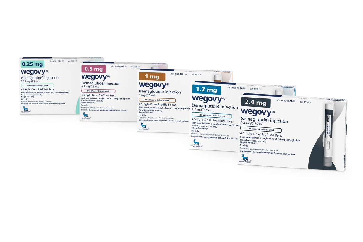 This image shows packaging for the Wegovy drug. Even as millions of older adults clamor for drugs such as Ozempic and Wegovy, monthly use of the medications known as GLP-1 receptor agonists soared nearly 600% between 2020 and 2023 in people under 25 – and as young as 12.