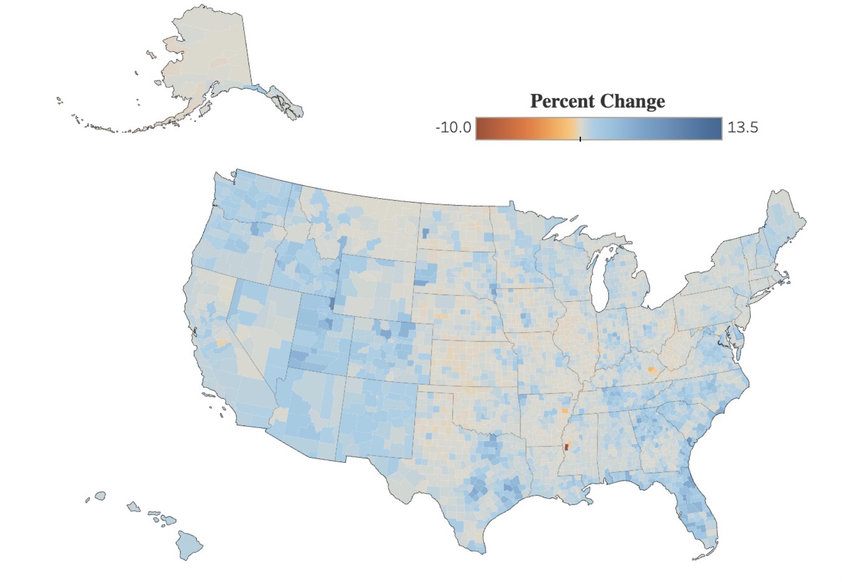 This map shows percentage growth of housing stock by county in the U.S. between 2022 and 2023. Utah led the nation in growth over that span.