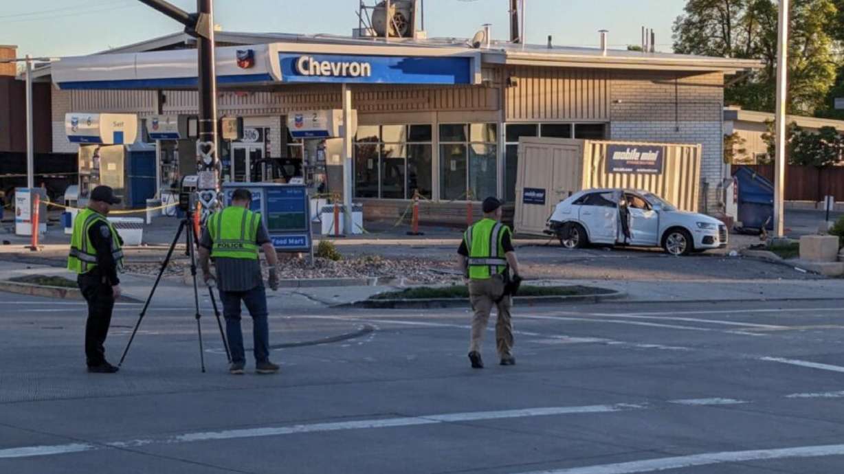 Three people were injured in a two-vehicle crash at the intersection of 1300 South and 2100 East in Salt Lake City on Sunday, May 12, 2024.