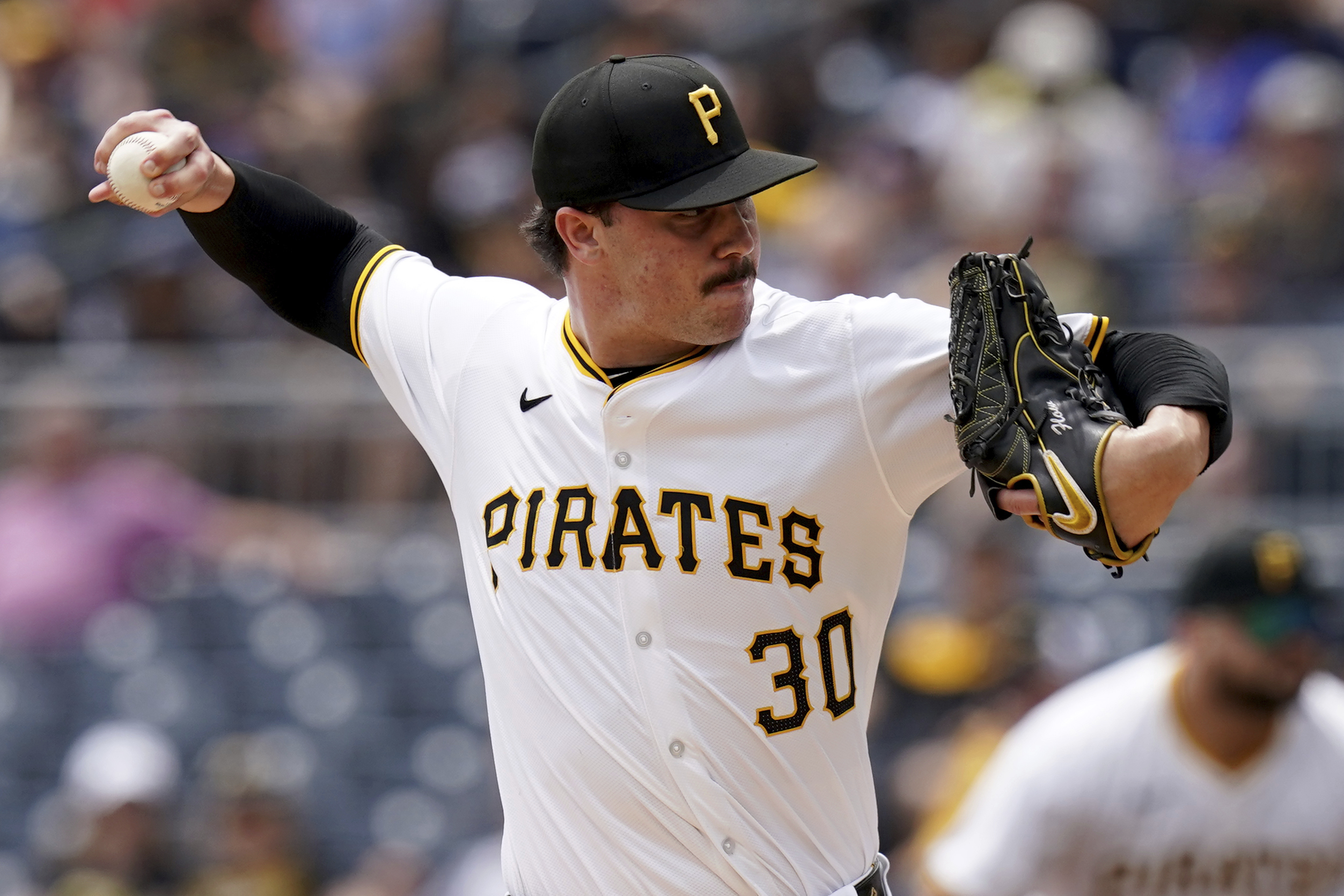 Pittsburgh Pirates starting pitcher Paul Skenes delivers during the first inning of a baseball game against the San Francisco Giants, Thursday, May 23, 2024, in Pittsburgh.