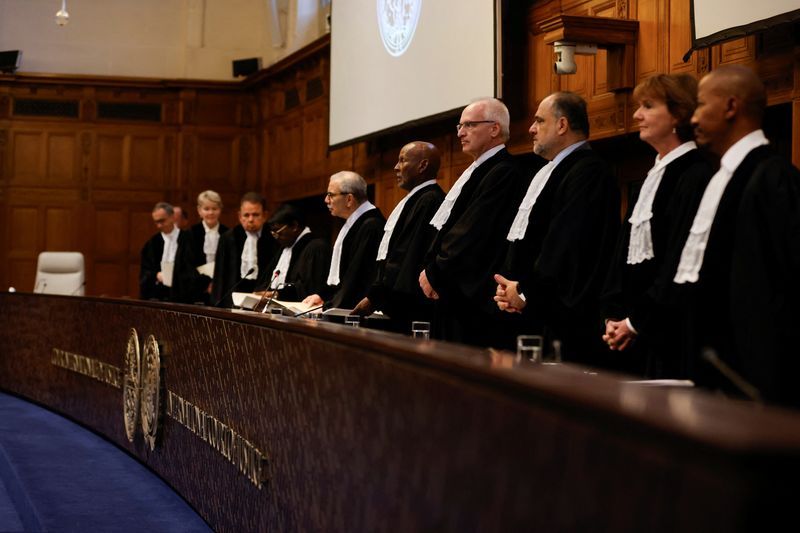 Judge Nawaf Salam, president of the International Court of Justice presides over the court of Justice during a ruling on South Africa's request to order a halt to Israel's Rafah offensive in Gaza in The Hague, Netherlands Friday.