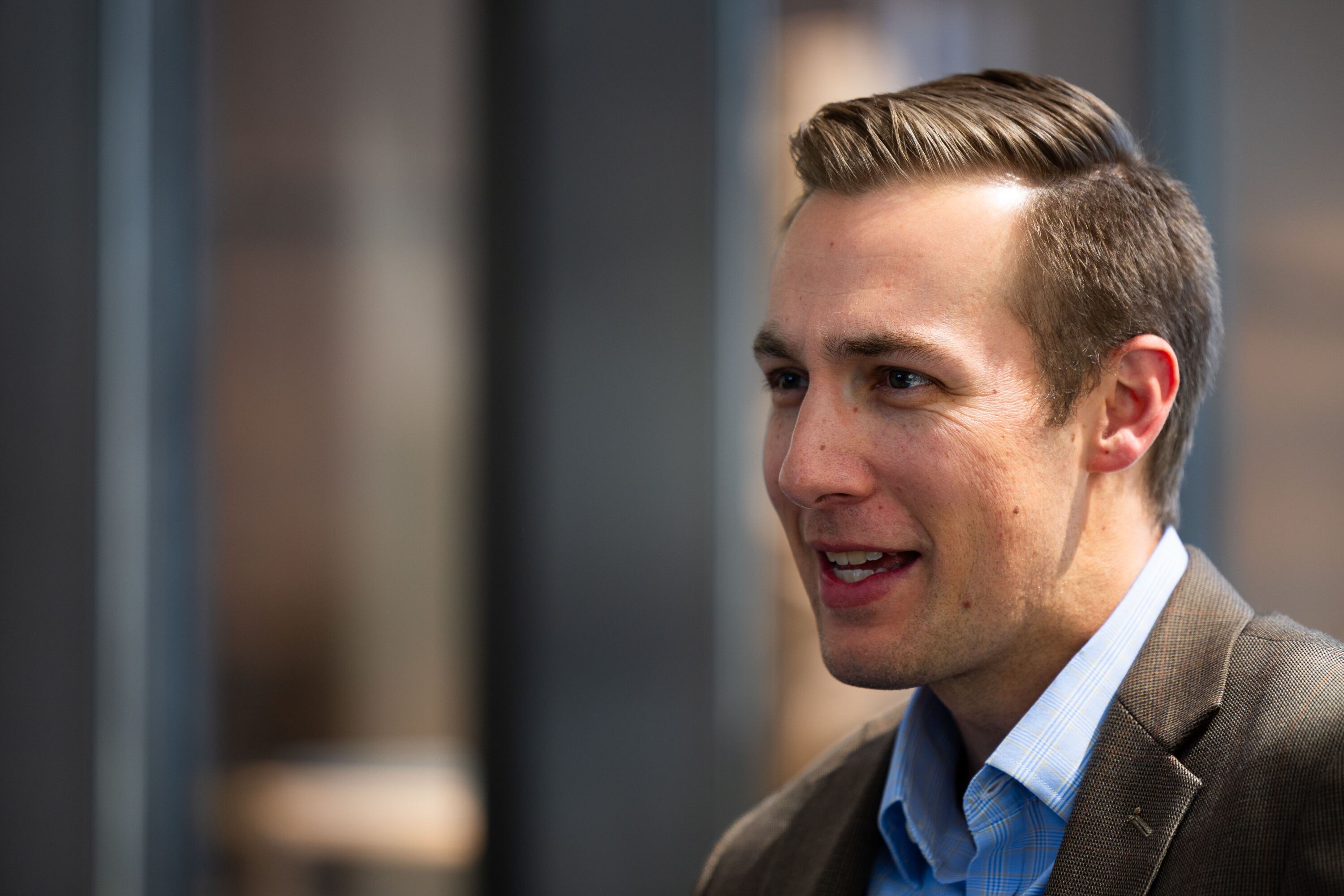 Jared Young, an independent Missouri Senate candidate, is photographed during an interview at the Deseret News office in Salt Lake City on May 1.