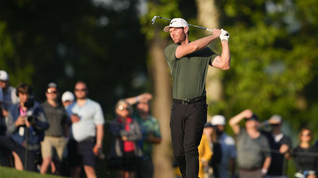 Grayson Murray hits from the fairway on the 10th hole during the first round of the PGA Championship golf tournament at the Valhalla Golf Club, Thursday, May 16, 2024, in Louisville, Ky.