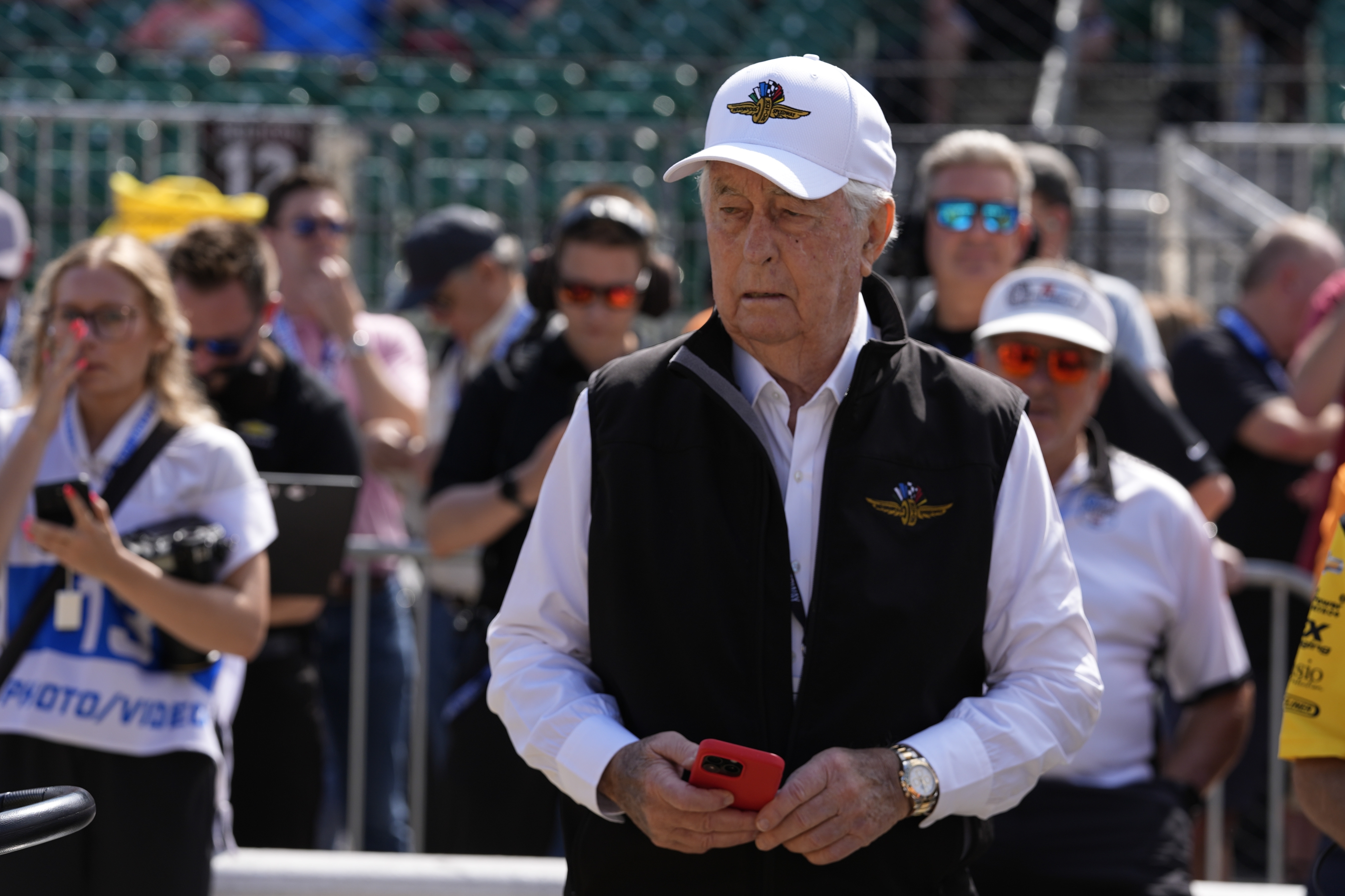 Roger Penske watches during qualifications for the Indianapolis 500 auto race at Indianapolis Motor Speedway, Saturday, May 18, 2024, in Indianapolis. 