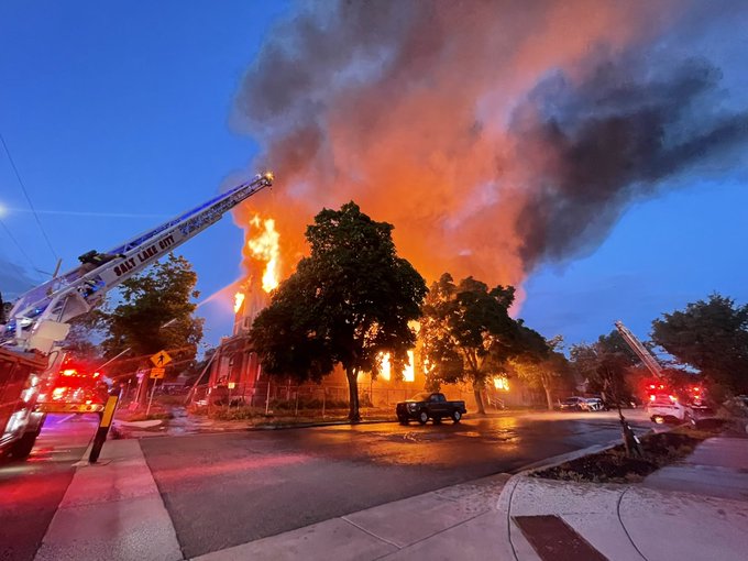 The historic Wells Ward meetinghouse at 1990 South 500 East in Salt Lake City was destroyed by fire early Sunday. The Latter-day Saint church was not in use, and slated for demolition, but an investigation is underway to determine the cause of the fire.