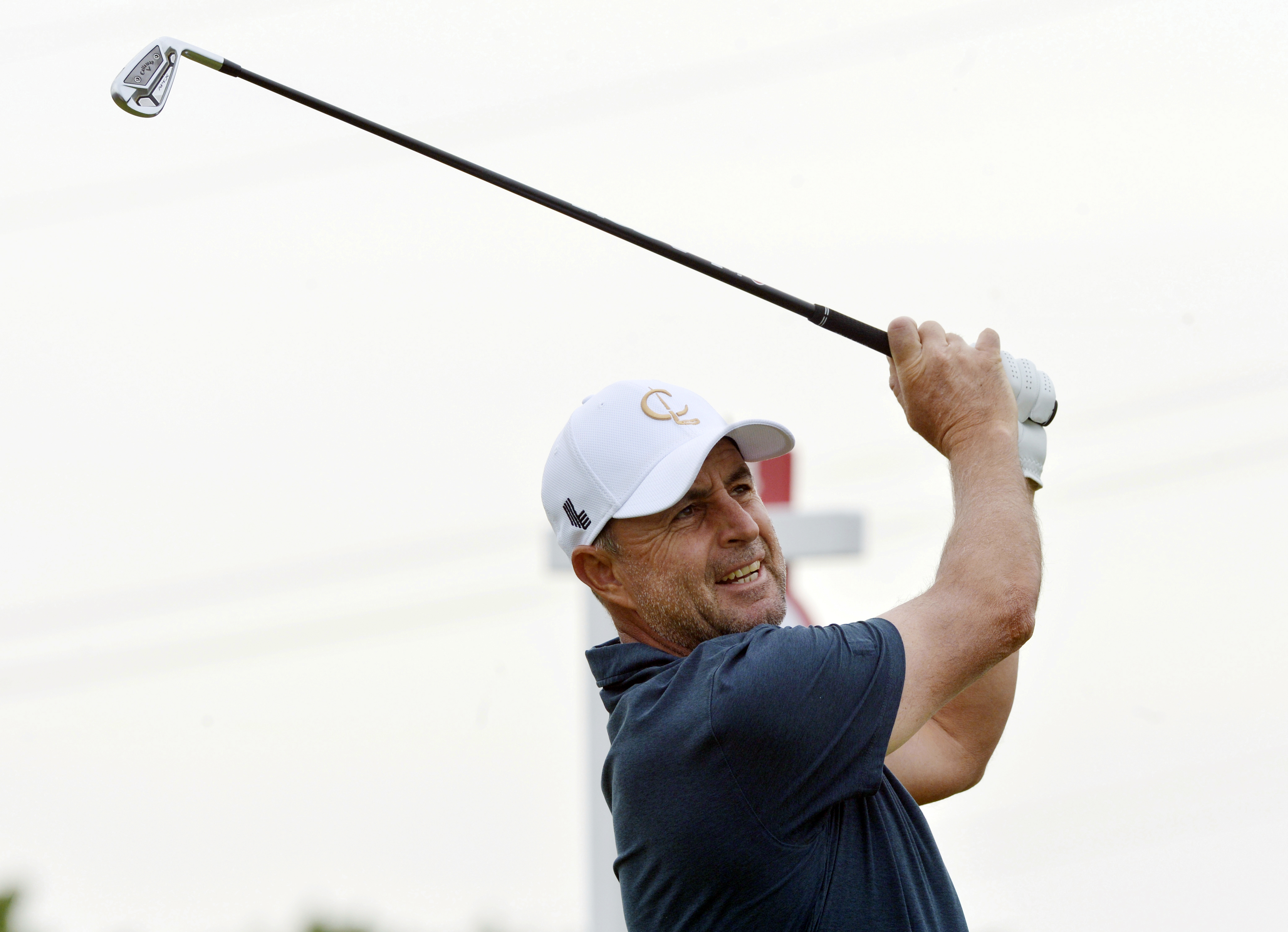 Richard Bland tees off on the fourth hole during the final round of the Senior PGA Championship held at Harbor Shores Sunday, May 26, 2024, in Benton Harbor, Mich. 