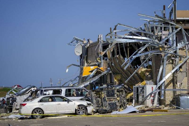 Damage is seen at a truck stop the morning after a tornado rolled through, Sunday in Valley View, Texas.