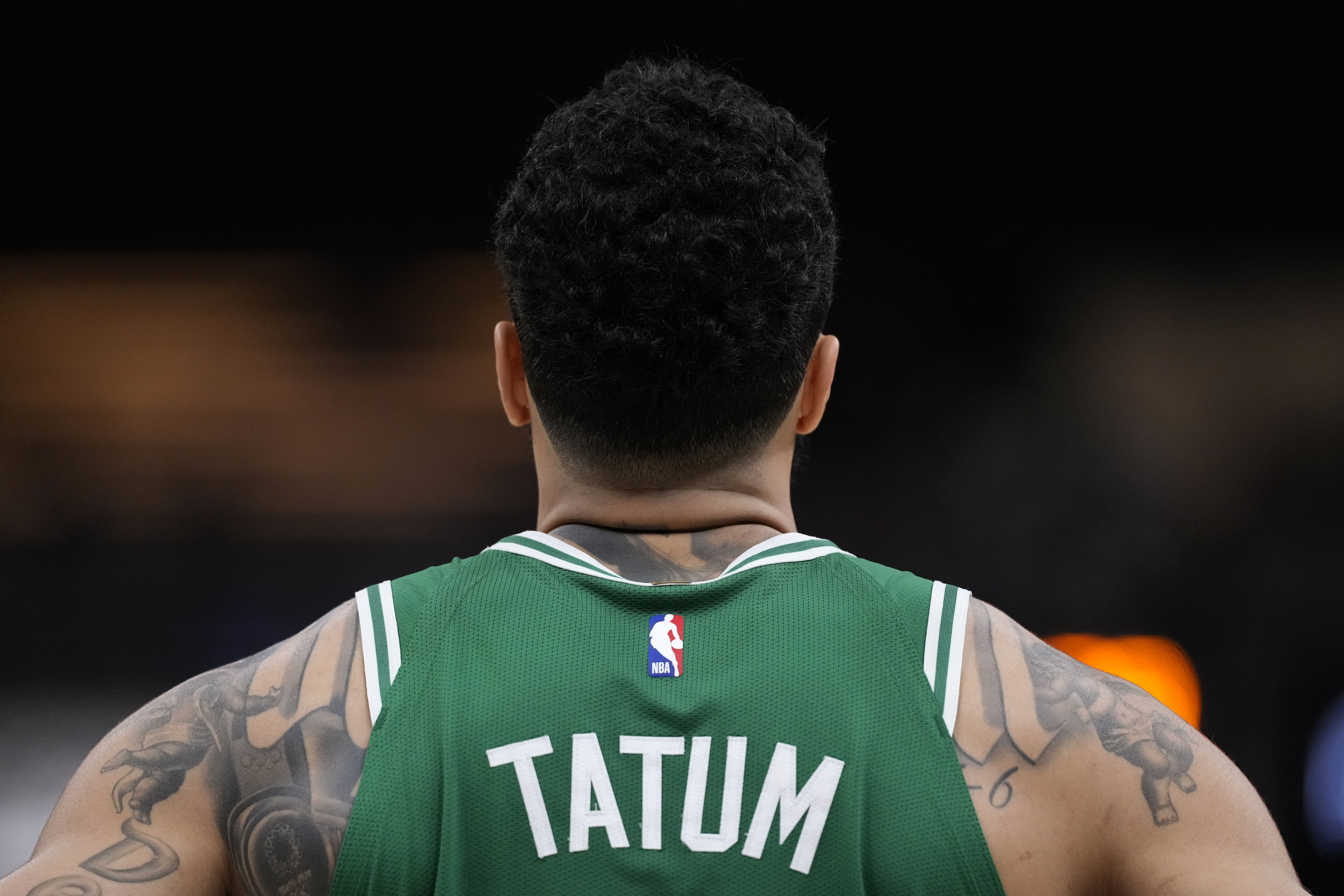 Boston Celtics forward Jayson Tatum stands on the court during the first half of Game 4 of the NBA Eastern Conference basketball finals against the Indiana Pacers, Monday, May 27, 2024, in Indianapolis. 