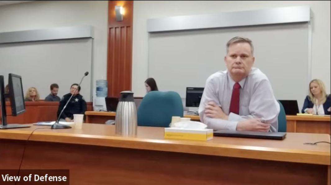 Chad Daybell listens as his attorney, John Prior, presents closing arguments in his murder trial on Wednesday.