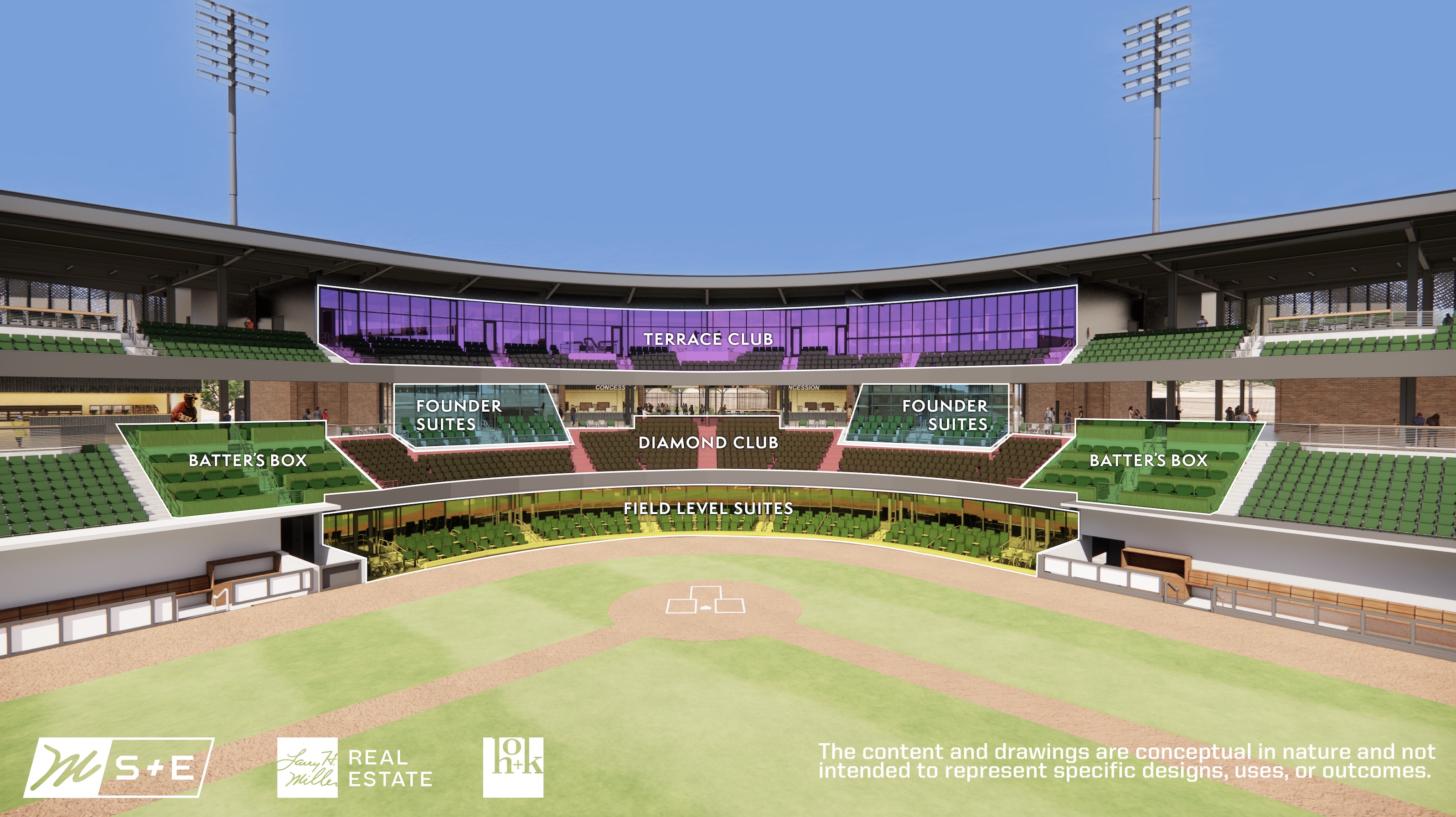 A rendering of the new Daybreak Field that Miller Sports and Entertainment released on Thursday. The stadium will seat up to 8,000 fans when it opens in 2025, according to the Salt Lake Bees' parent owner.