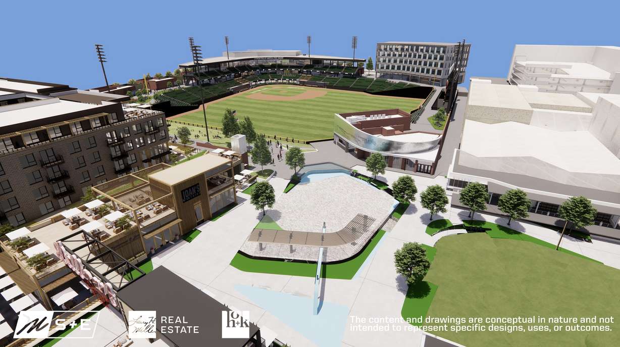 A rendering of the new Daybreak Field and surrounding entertainment district that Miller Sports and Entertainment released on Thursday.