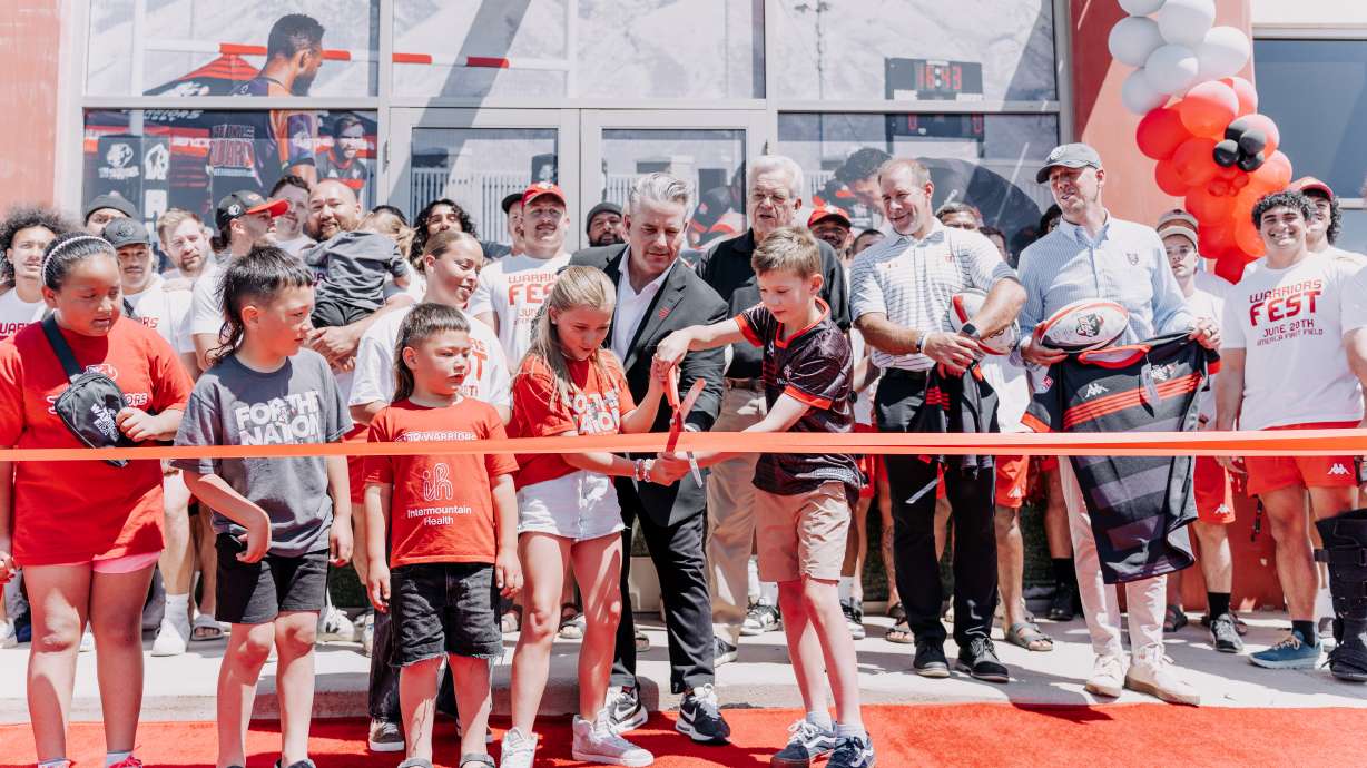 Utah Warriors CEO Kimball Kjar cuts the ribbon at the unveiling of the Warriors' new headquarters and training facility in Draper, Wednesday, May 29, 2024.