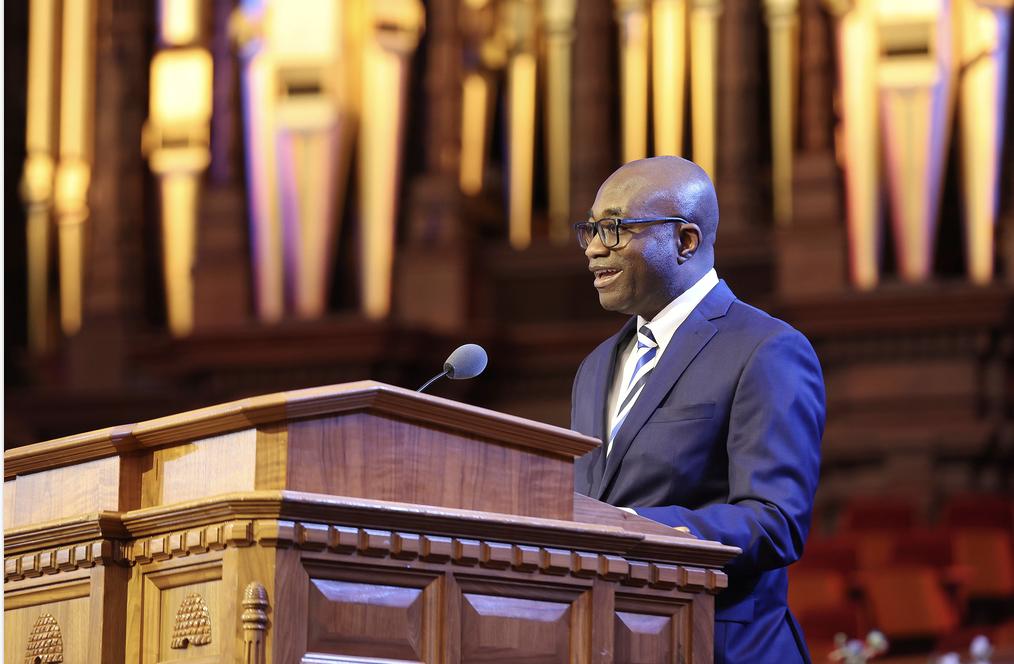 Elder Isaac N. Morrison, a General Authority Seventy, speaks about the new hymns at the Salt Lake Tabernacle. He said he hopes hymns will help members build faith in Jesus Christ.