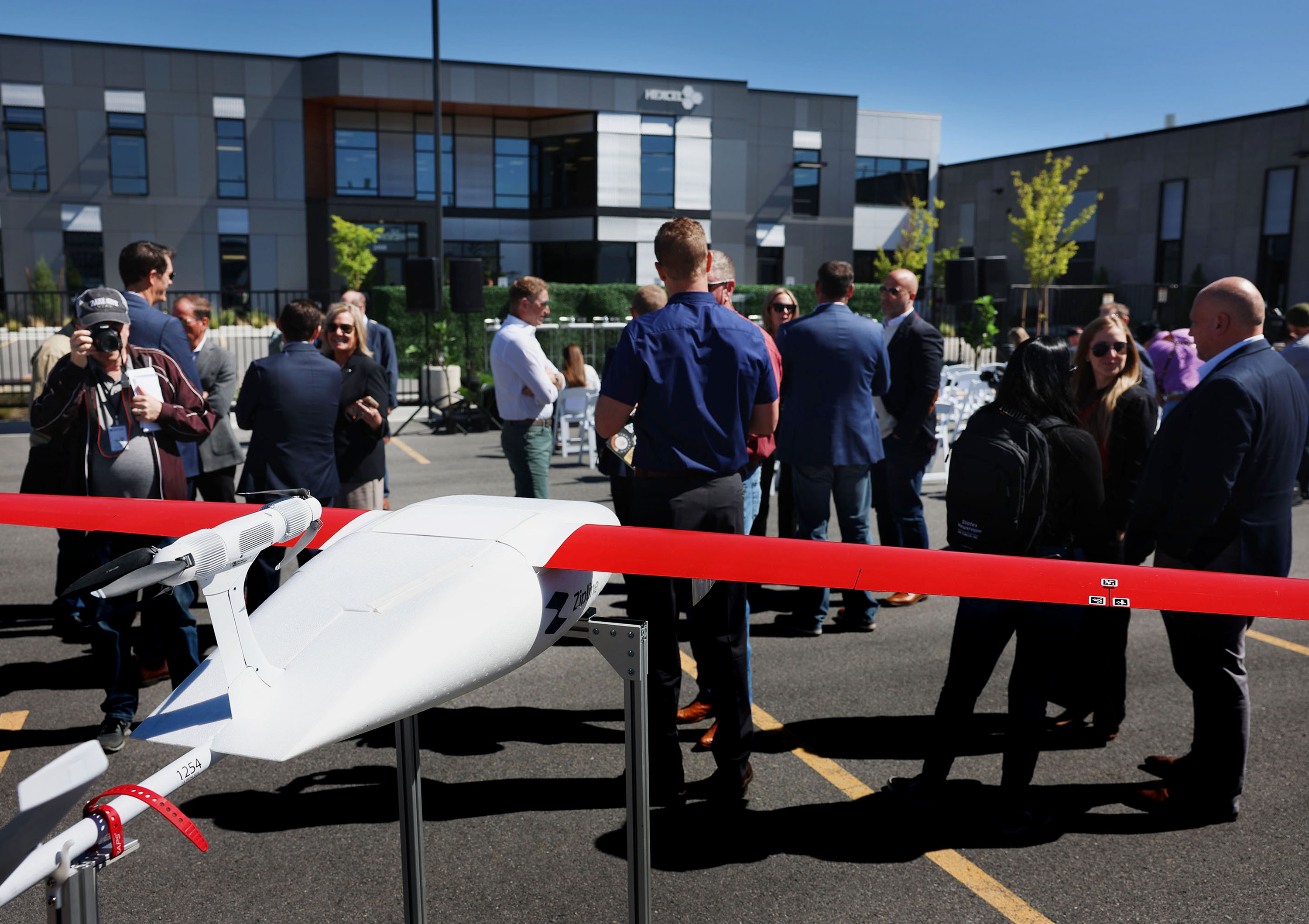 A Zipline drone is on display at an event announcing the launch of Project Alta at Hexcel Corporation in West Valley City on May 30.