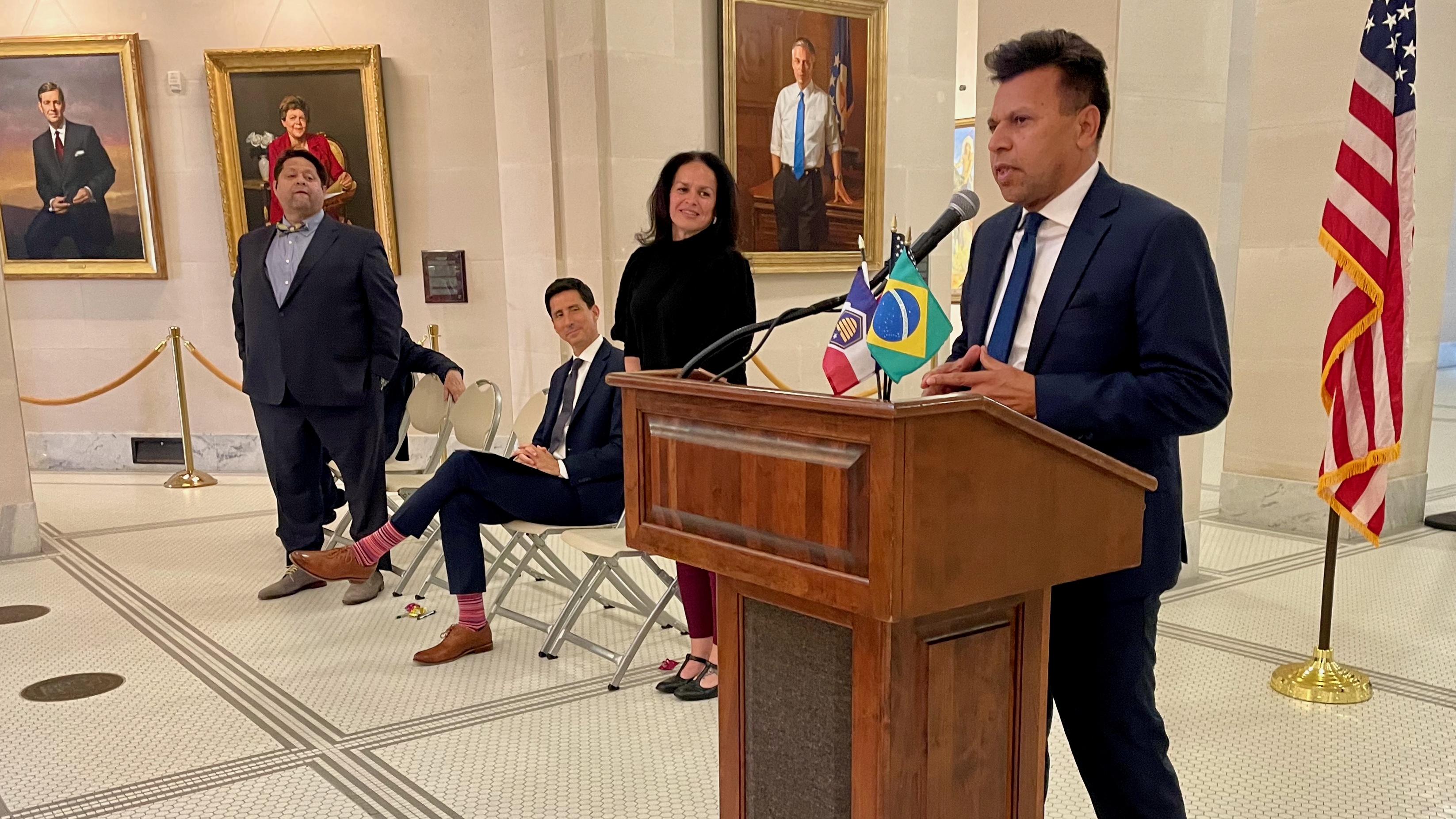 Erivan Santos speaks to mark the revival of the Brazilian American Chamber of Commerce of Utah Thursday at the Utah Capitol in Salt Lake City.