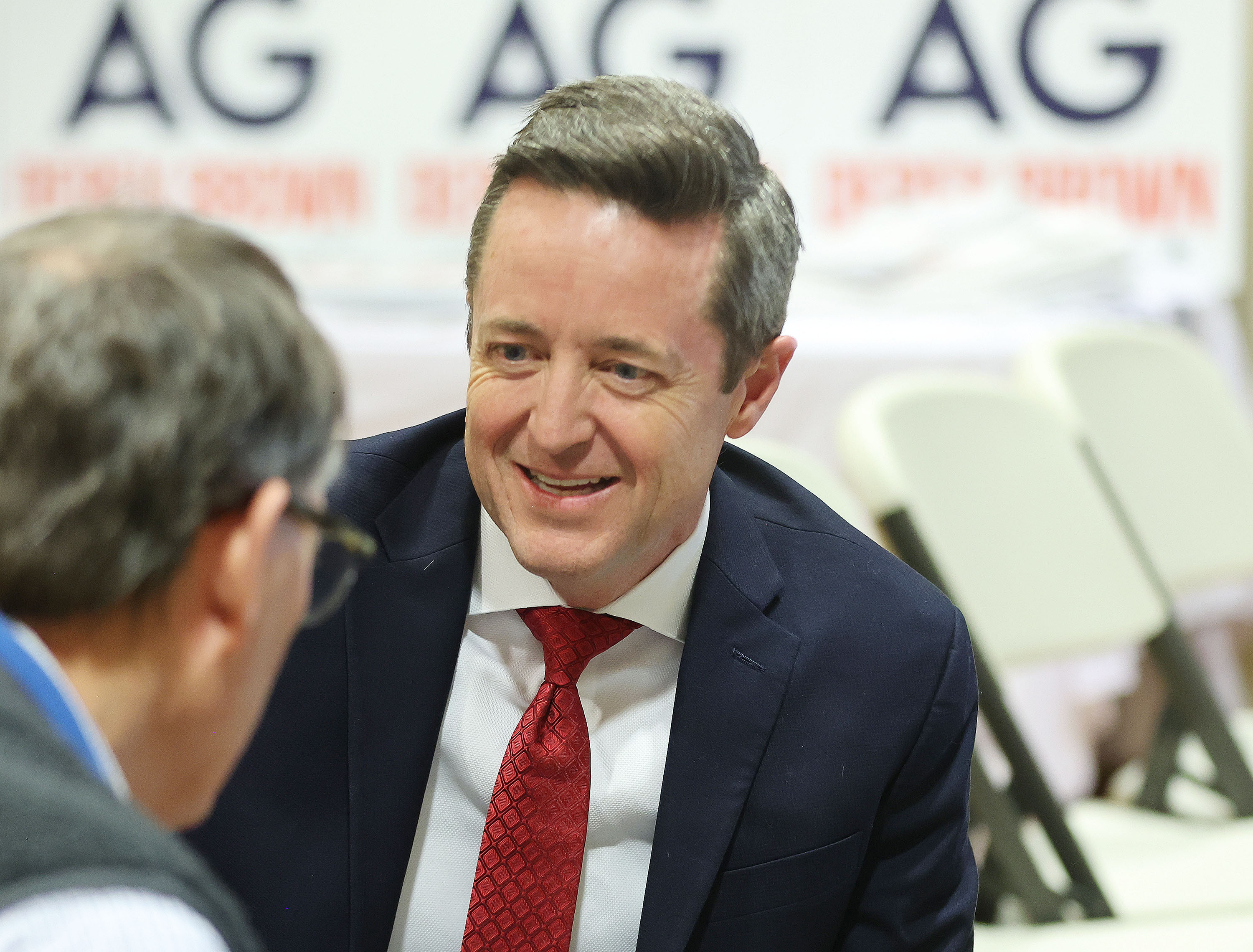 Republican Utah attorney general candidate Derek Brown speaks to attendees at the Holladay City Hall in Holladay on April 4.