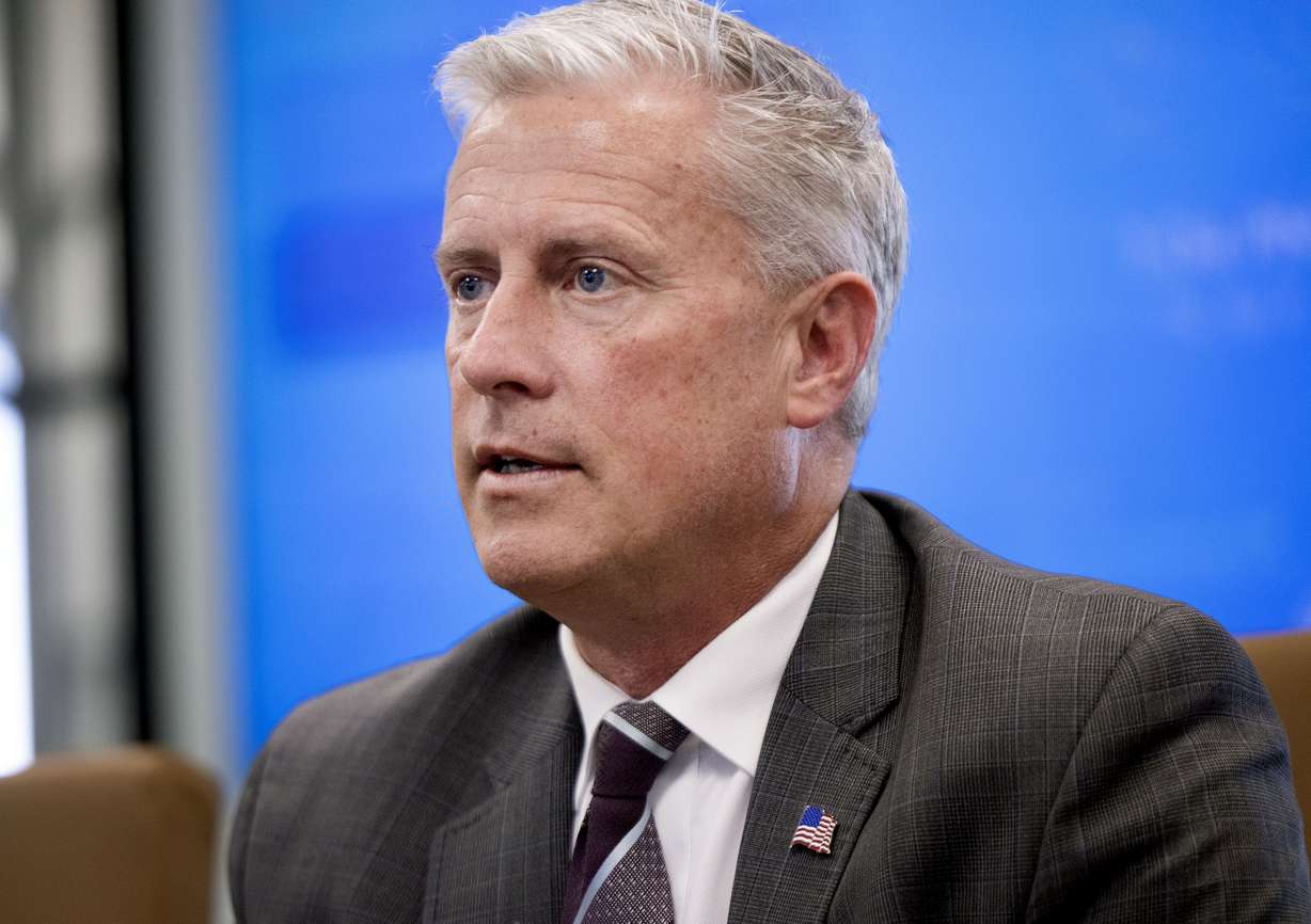 U.S. Senate candidate Jason Walton meets with the Deseret News Editorial Board at the Deseret News office in Salt Lake City on April 11.