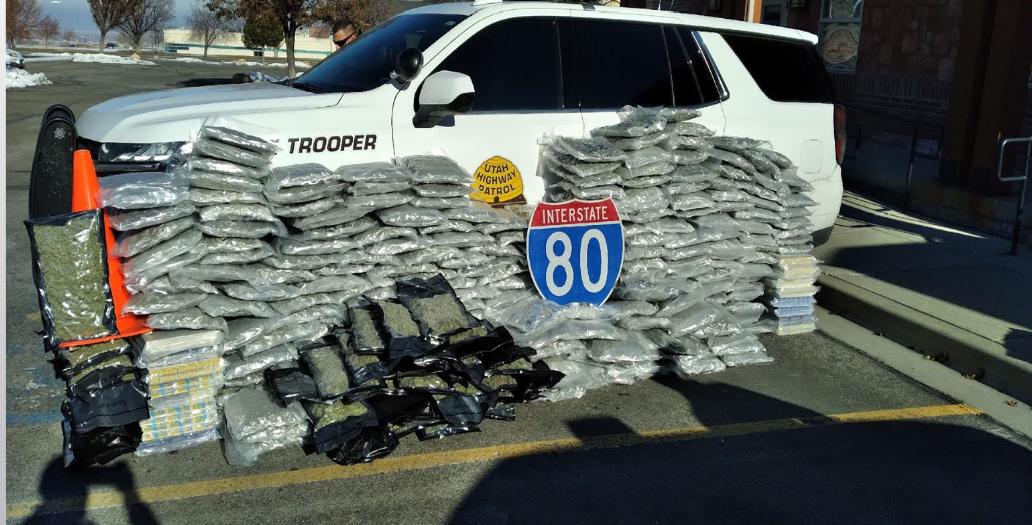 Suspected illicit drugs are seized by the Utah Highway Patrol on I-80 in Utah in this undated photo. The rise of xylazine detected in fentanyl is increasing across the country.