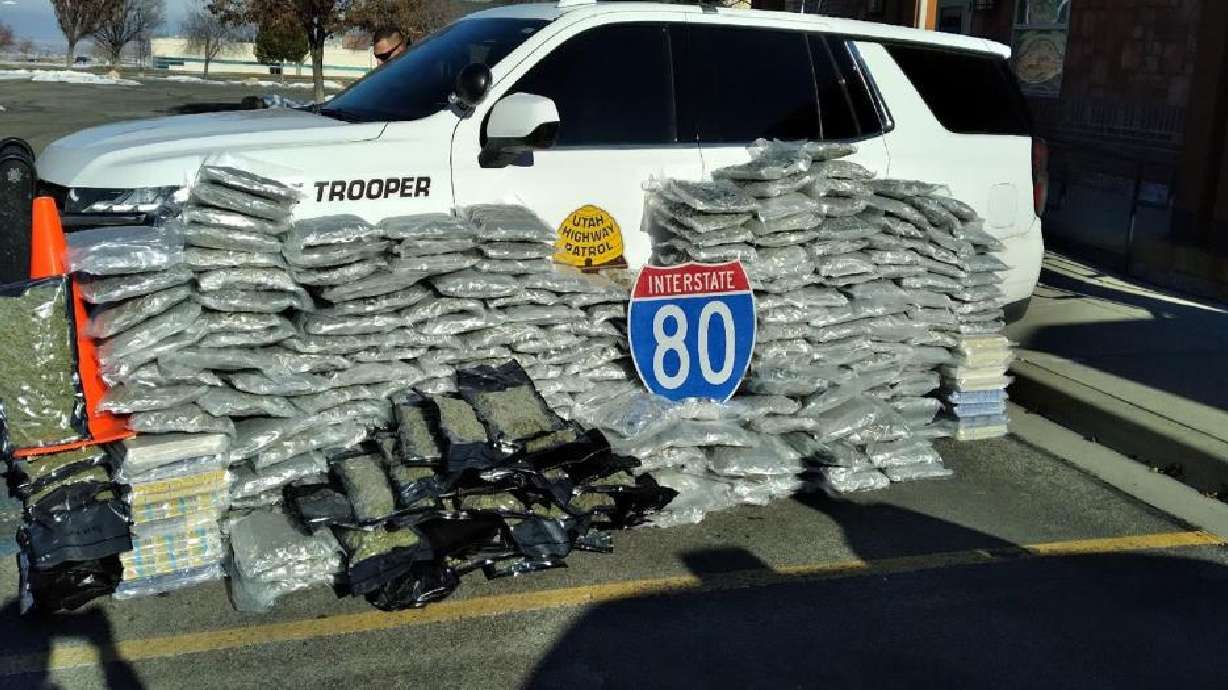 Suspected illicit drugs are seized by the Utah Highway Patrol on I-80 in Utah in this undated photo. The rise of xylazine detected in fentanyl is increasing across the country.