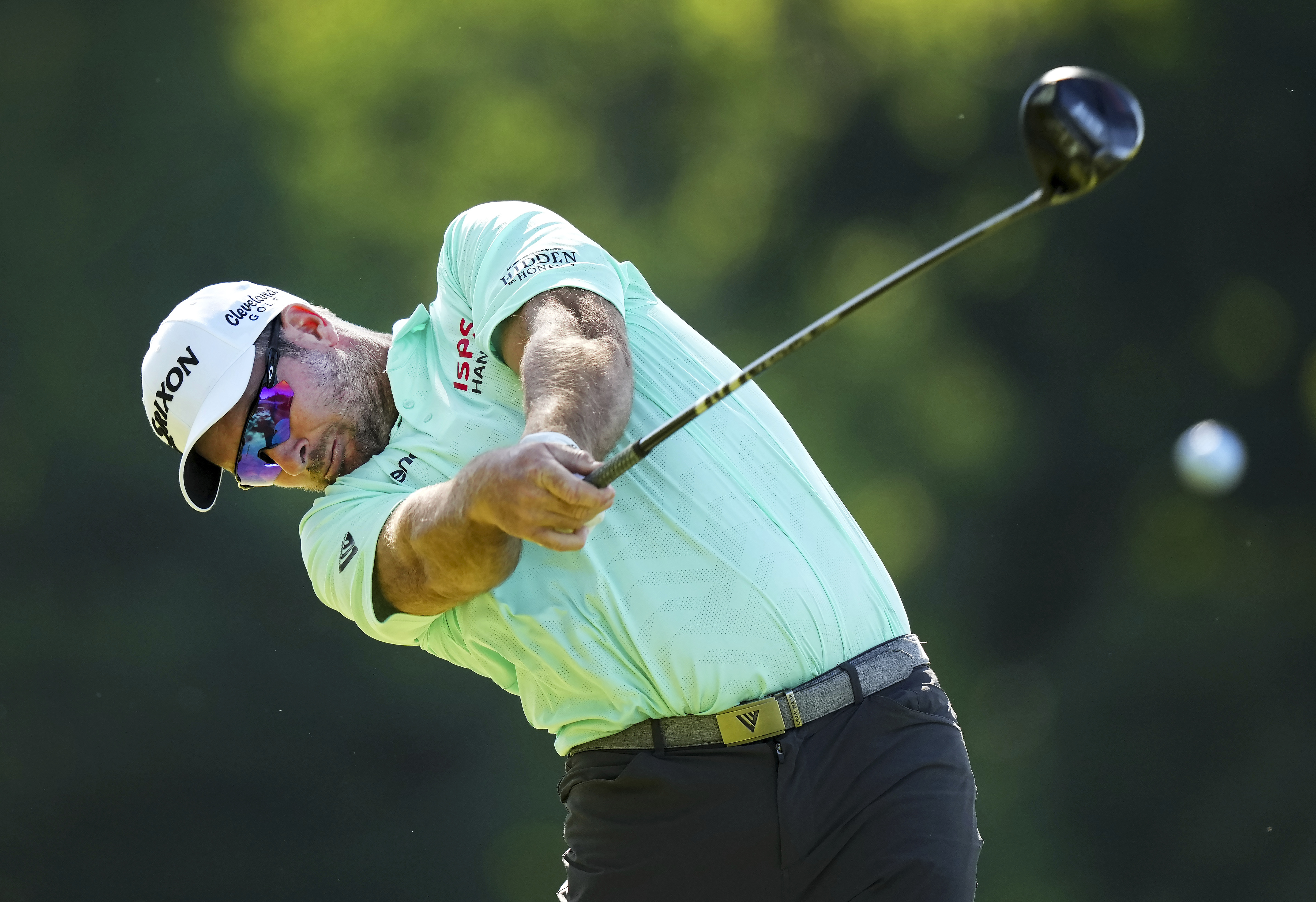 Ryan Fox tees off on the fourth hole during the second round of the Canadian Open golf tournament in Hamilton, Ontario, Friday, May 31, 2024.