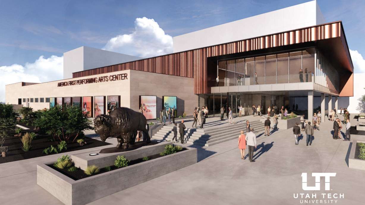 A rendering of the America First Performing Arts Center is shown. Utah Tech University's performing arts center is set for a major facelift and a name change, the university announced Friday.