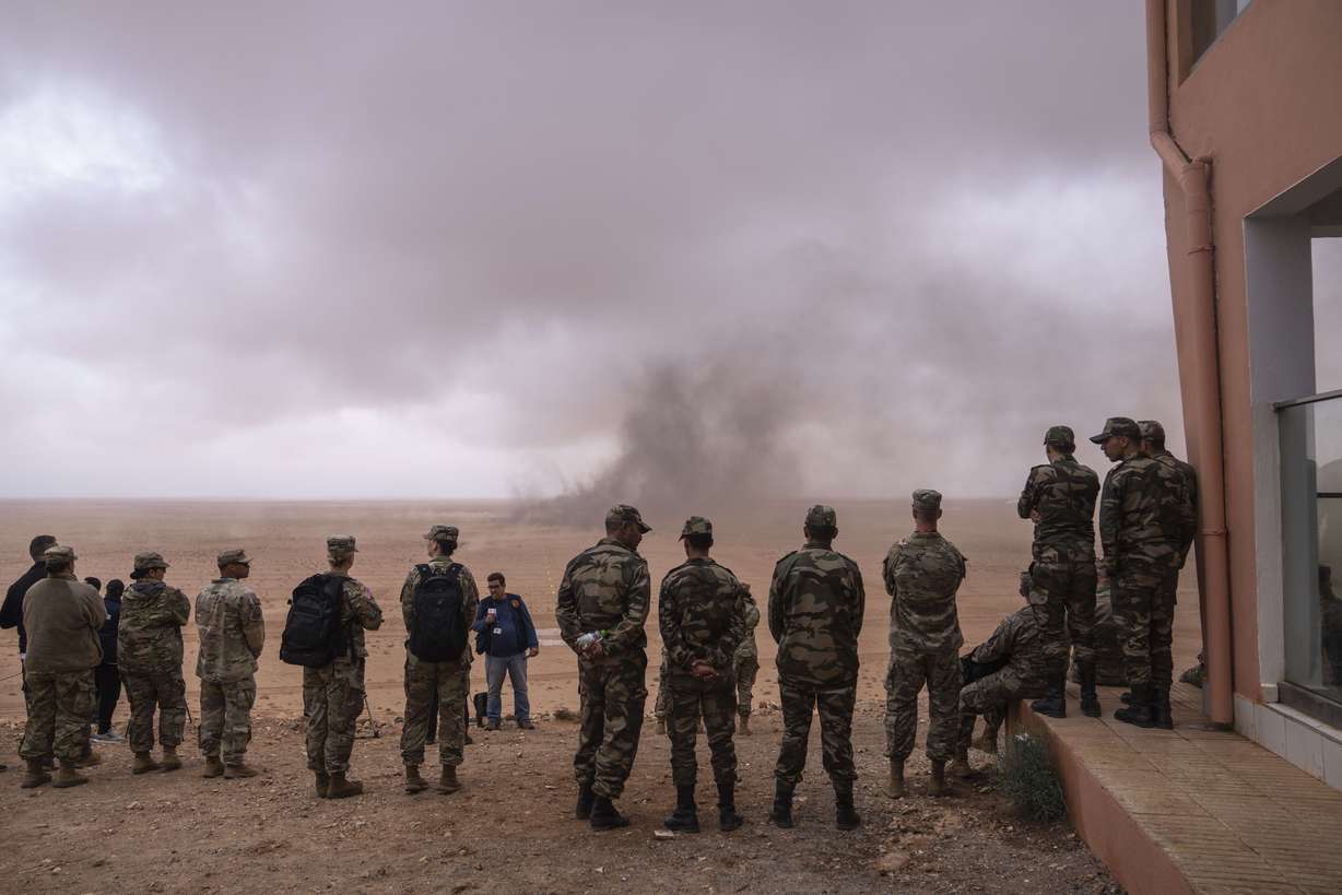 U.S and Morocco military forces take part in the 20th edition of the African Lion military exercise, in Tantan, south of Agadir, Morocco, Friday.