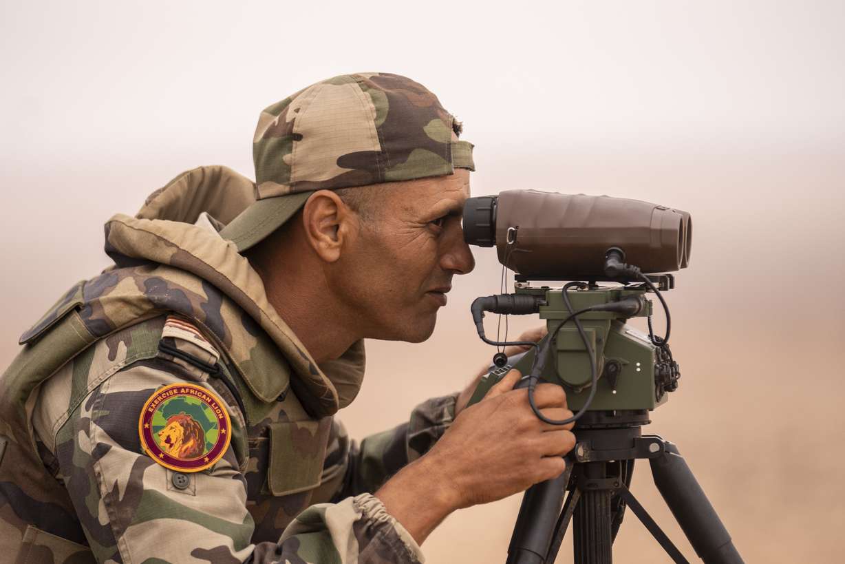 Members of the Moroccan Royal Armed Forces take part in the 20th edition of the African Lion military exercise, in Tantan, south of Agadir, Morocco, Friday.