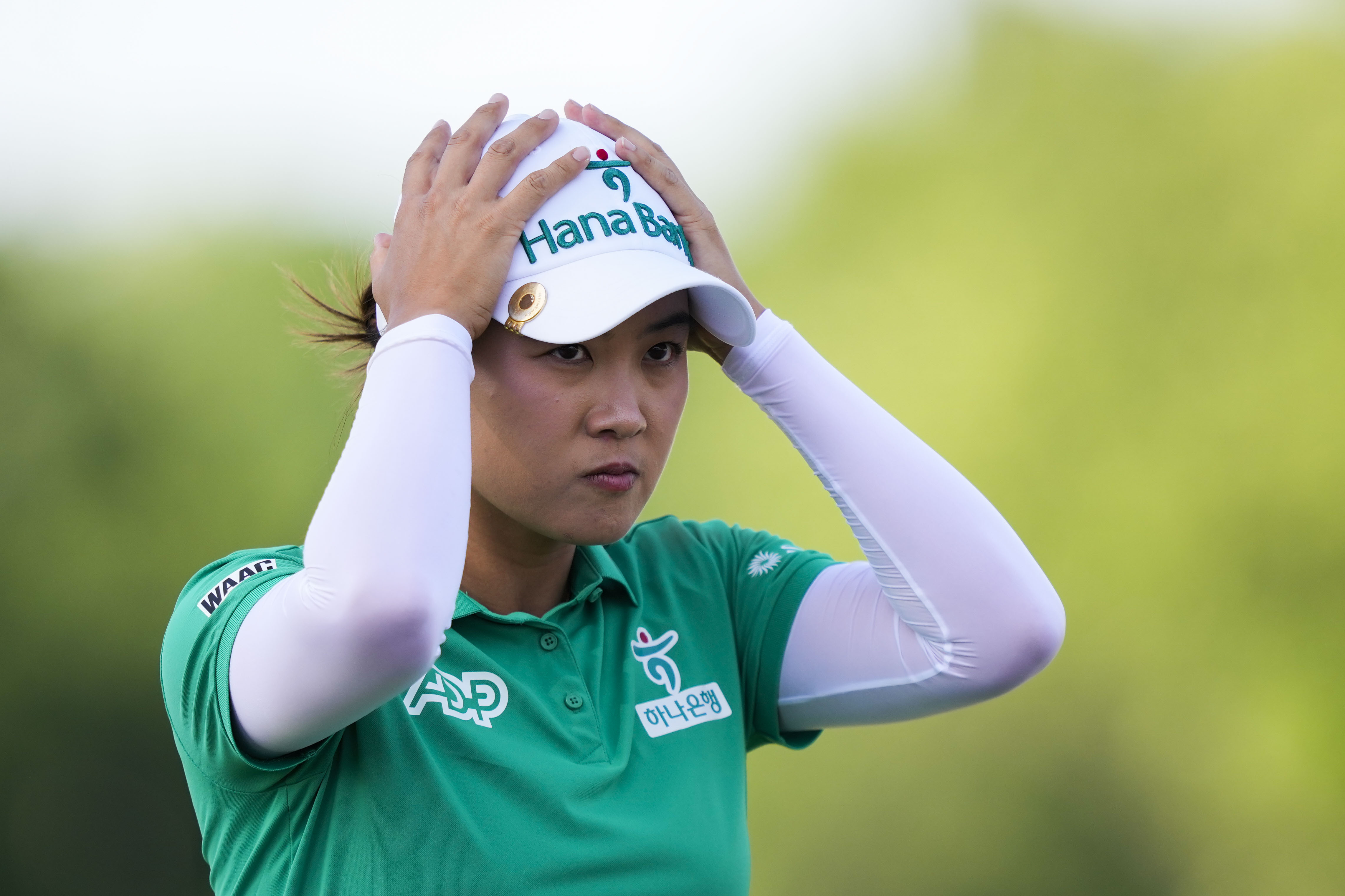 Minjee Lee, of Australia, waits to putt on the 18th hole during the third round of the U.S. Women's Open golf tournament at Lancaster Country Club, Saturday, June 1, 2024, in Lancaster, Pa. 