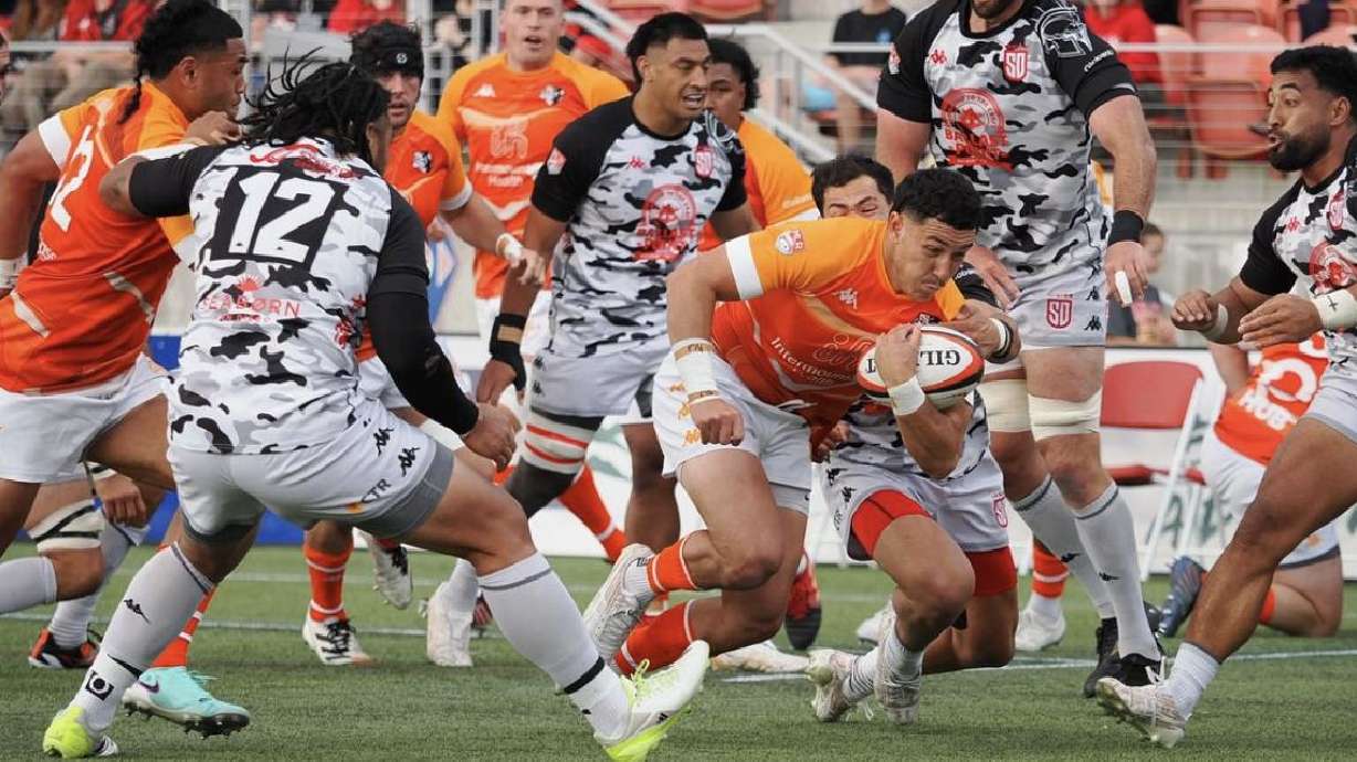 Utah Warriors scrumhalf Zion Going scores a try against the San Diego Legion, Saturday, June 1, 2024 at Zions Bank Stadium in Herriman. The Legion won, 27-20.