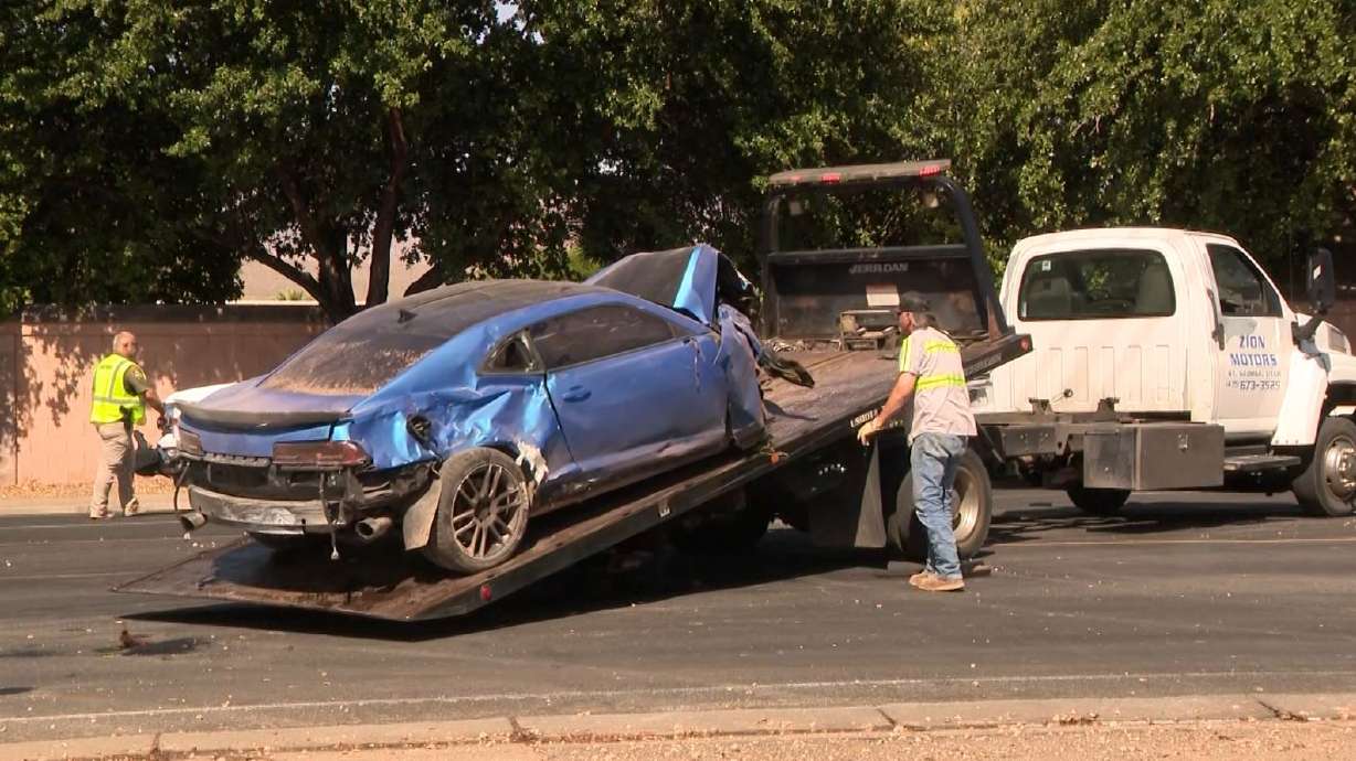 A car moving at a speed police estimate to be around 80 mph hit a light pole and was launched into a St. George apartment complex. The driver was seriously injured and hospitalized.