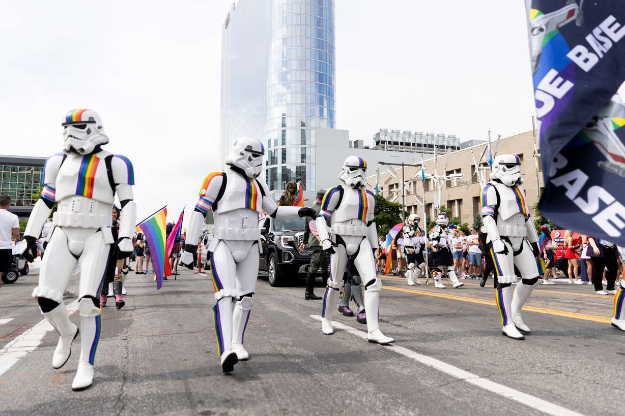 Utahns gather to celebrate Pride Month during the Pride Parade as it passes through Downtown in Salt Lake City on Sunday.