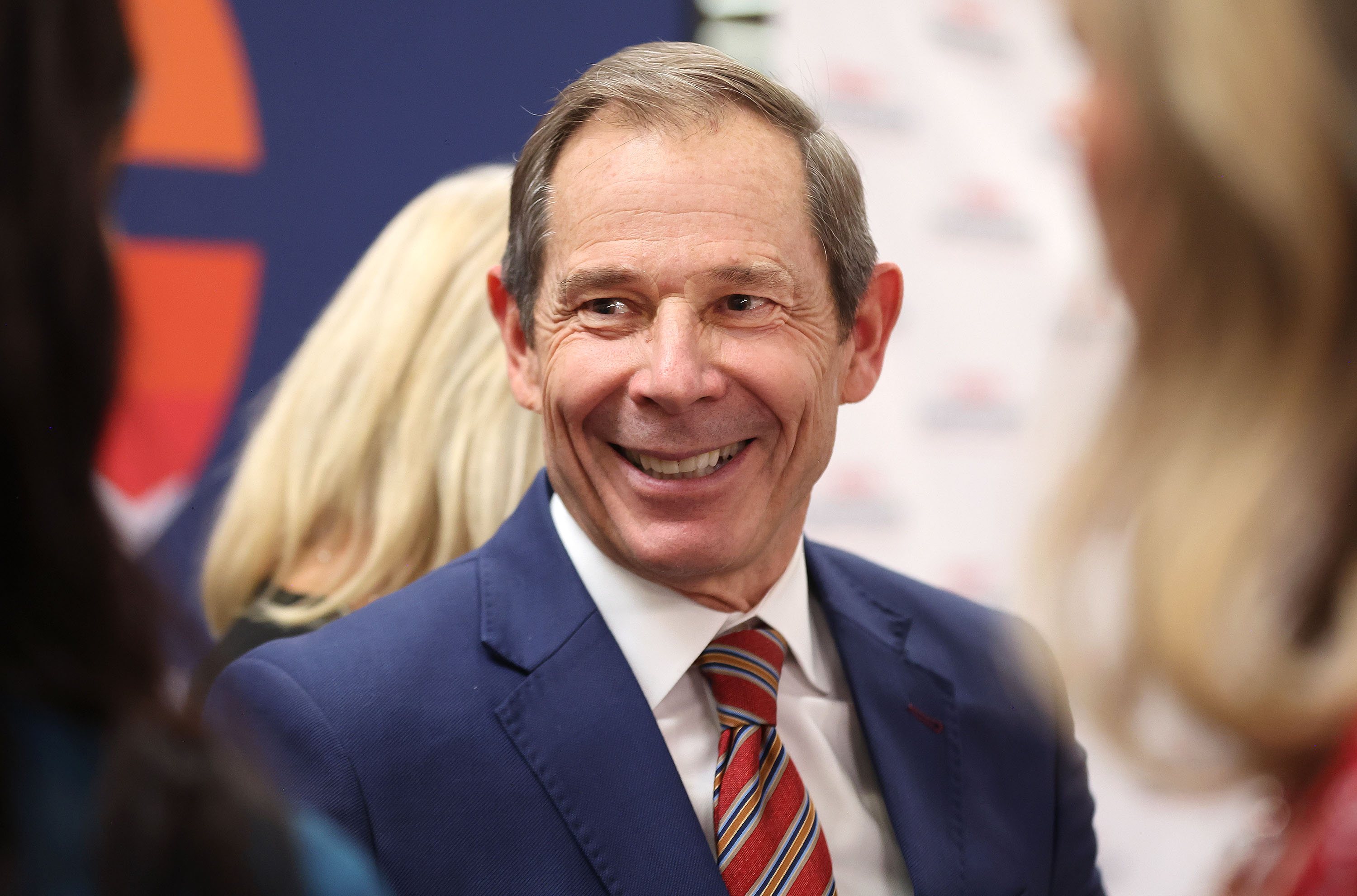 U.S. Senate candidate John Curtis speaks with attendees at the Lincoln Day GOP fundraising dinner at UVU in Orem on March 16.