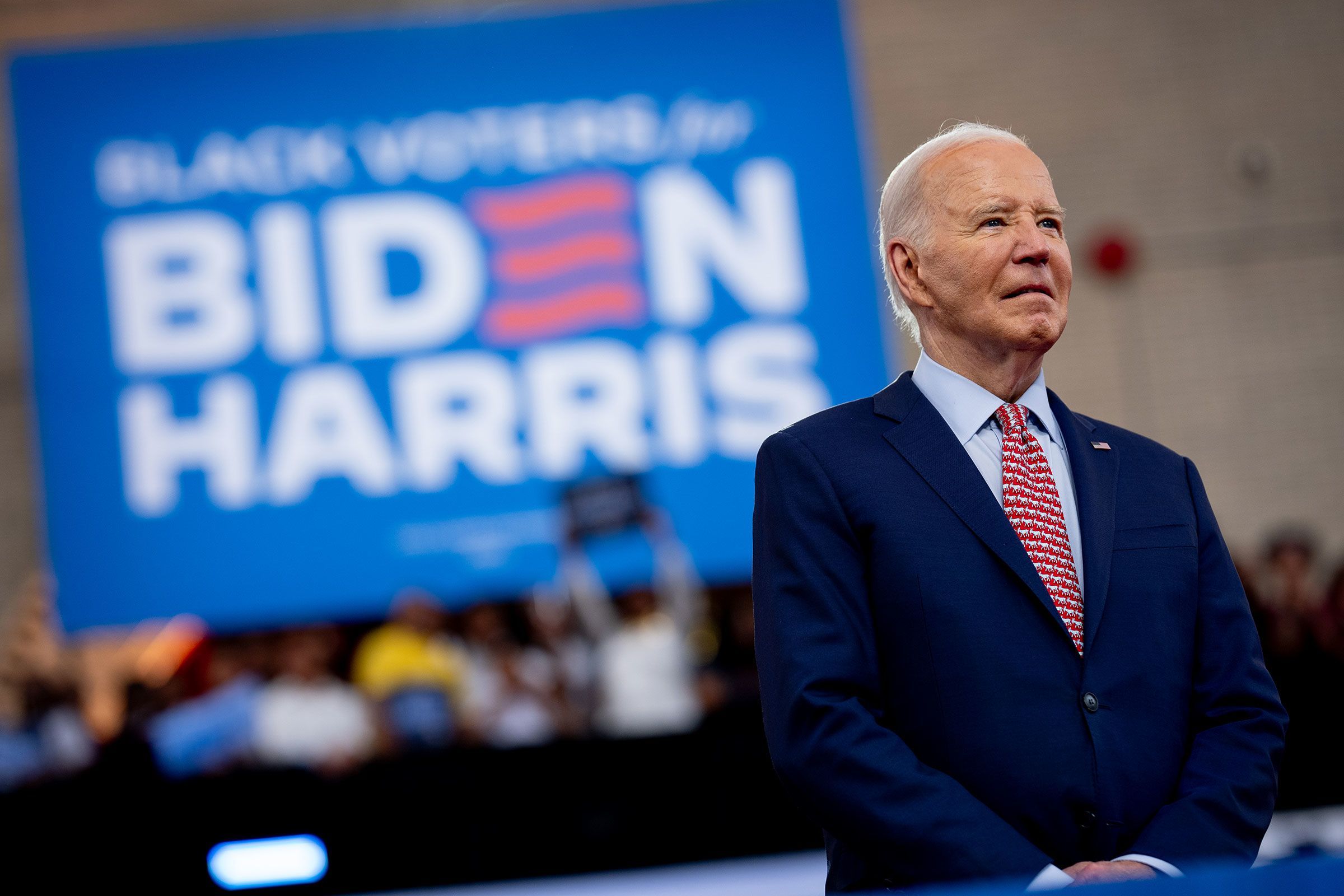 President Joe Biden takes the stage at a campaign rally at Girard College on May 29 in Philadelphia. In a recent interview, Biden said he never considered forgoing a reelection bid because of his advanced age.