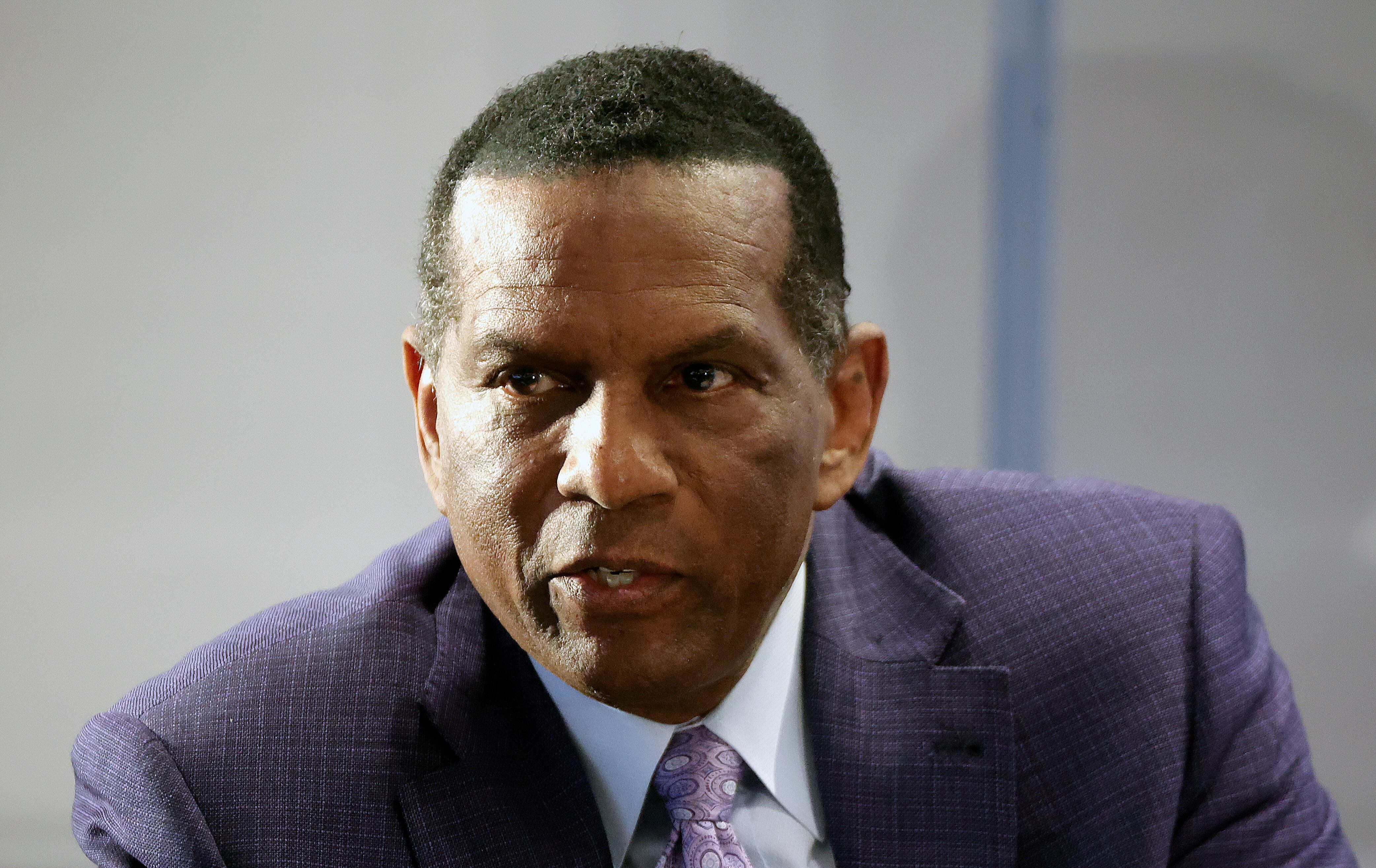 Utah Rep. Burgess Owens talks at an event about regulatory reform at Zions Bank's head office in Salt Lake City on Thursday. Owens said the overwhelming number of migrants entering the U.S. through the southern border is taking a toll on the country.