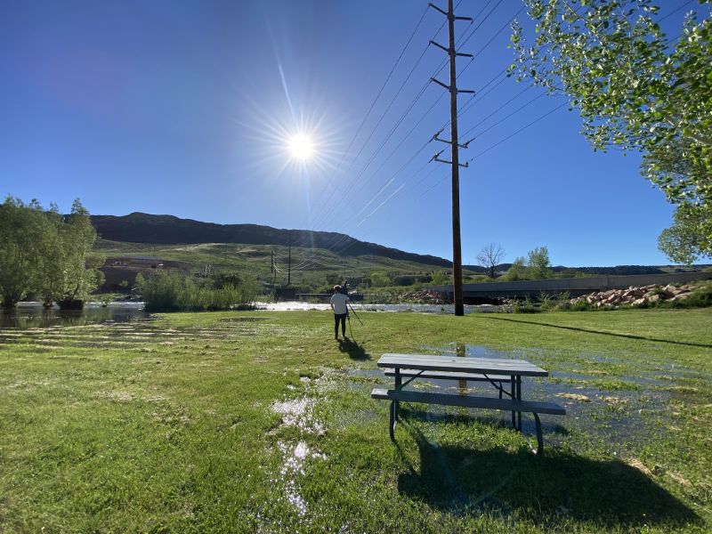 Areas of two RV parks and acres of farmland were flooded Tuesday as the Weber River swelled with runoff waters.