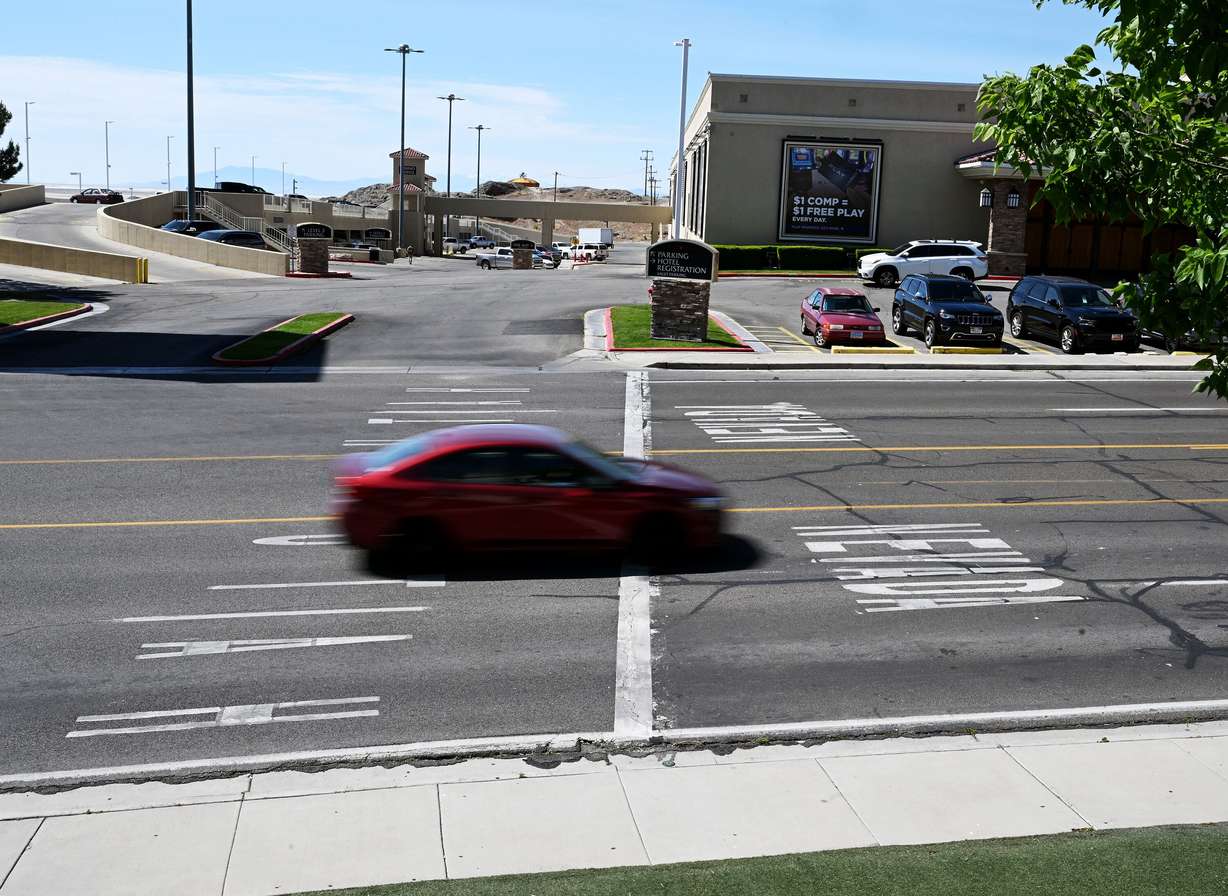 Wendover, Utah, and West Wendover, Nevada, state line is pictured on May 31. On the Nevada side, voters could help decide the next U.S. president. Across the street, in Utah, voters almost certainly won't.