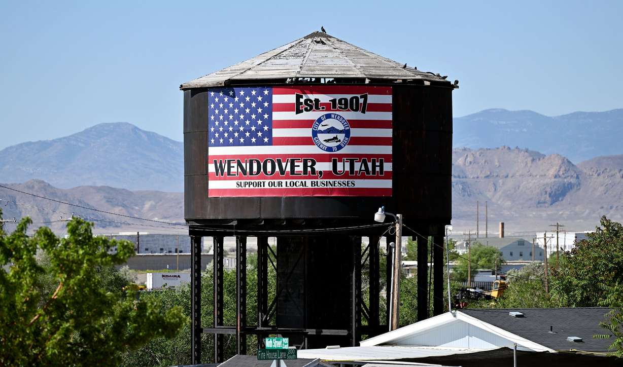 A tower in the city of Wendover, Utah, on May 31. The community of Wendover is split in two. On the Nevada side, voters could help decide the next U.S. president. Across the street, in Utah, voters almost certainly won't.